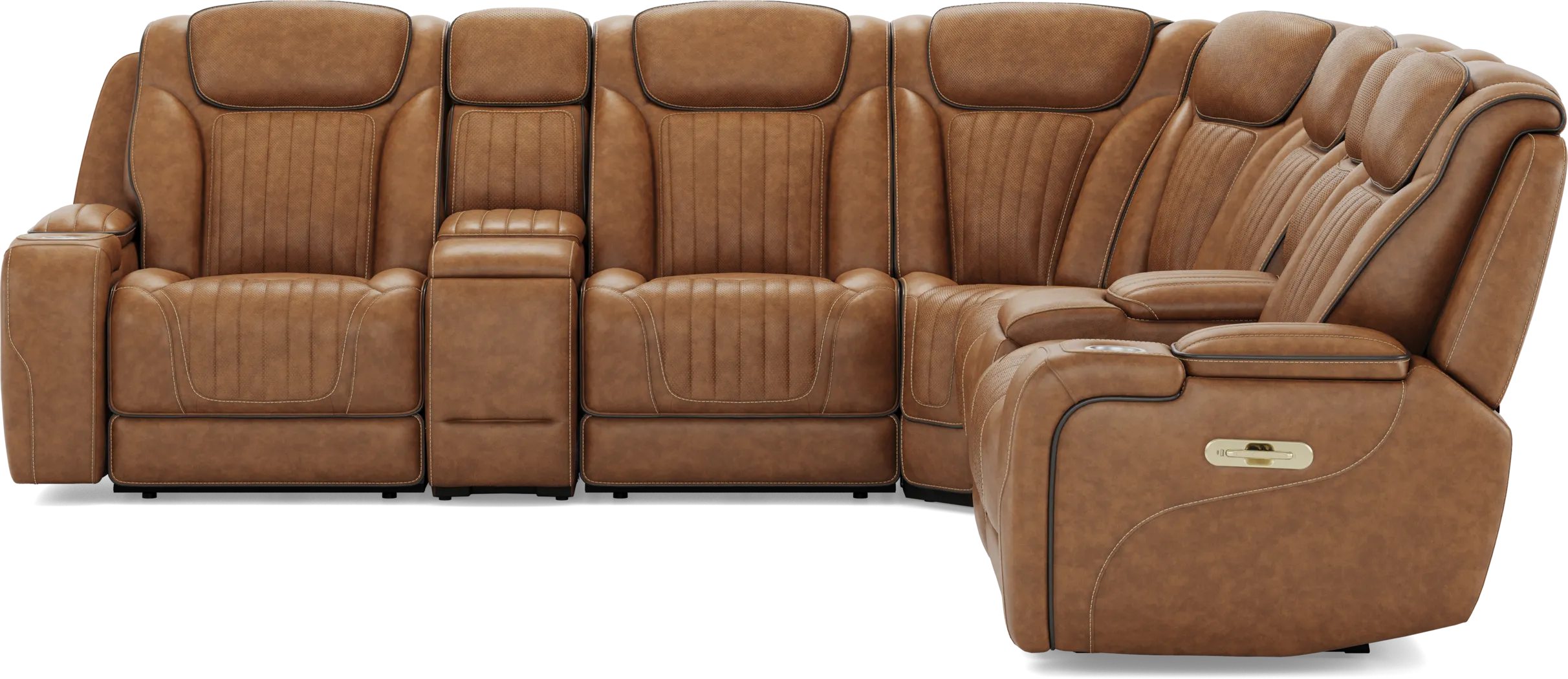 Amplify Brown Leather 7 Pc Triple Power Sectional - Image 3