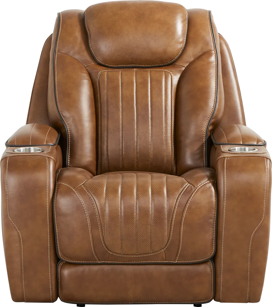 Amplify Brown Leather Triple Power Recliner - Thumbnail - Image 3