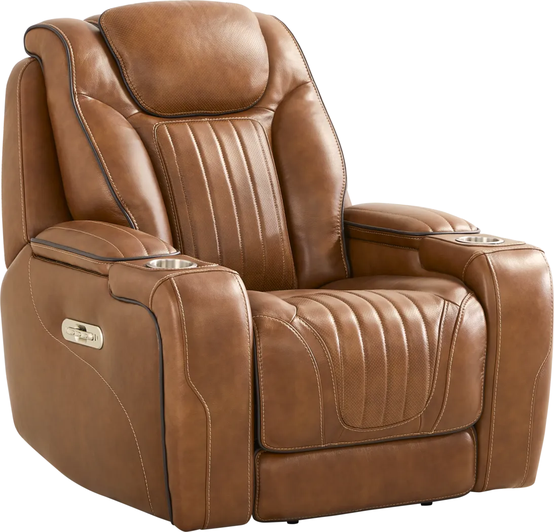 Amplify Brown Leather Triple Power Recliner - Thumbnail - Image 4
