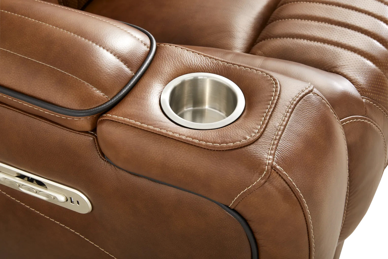 Amplify Brown Leather Triple Power Recliner - Image 8