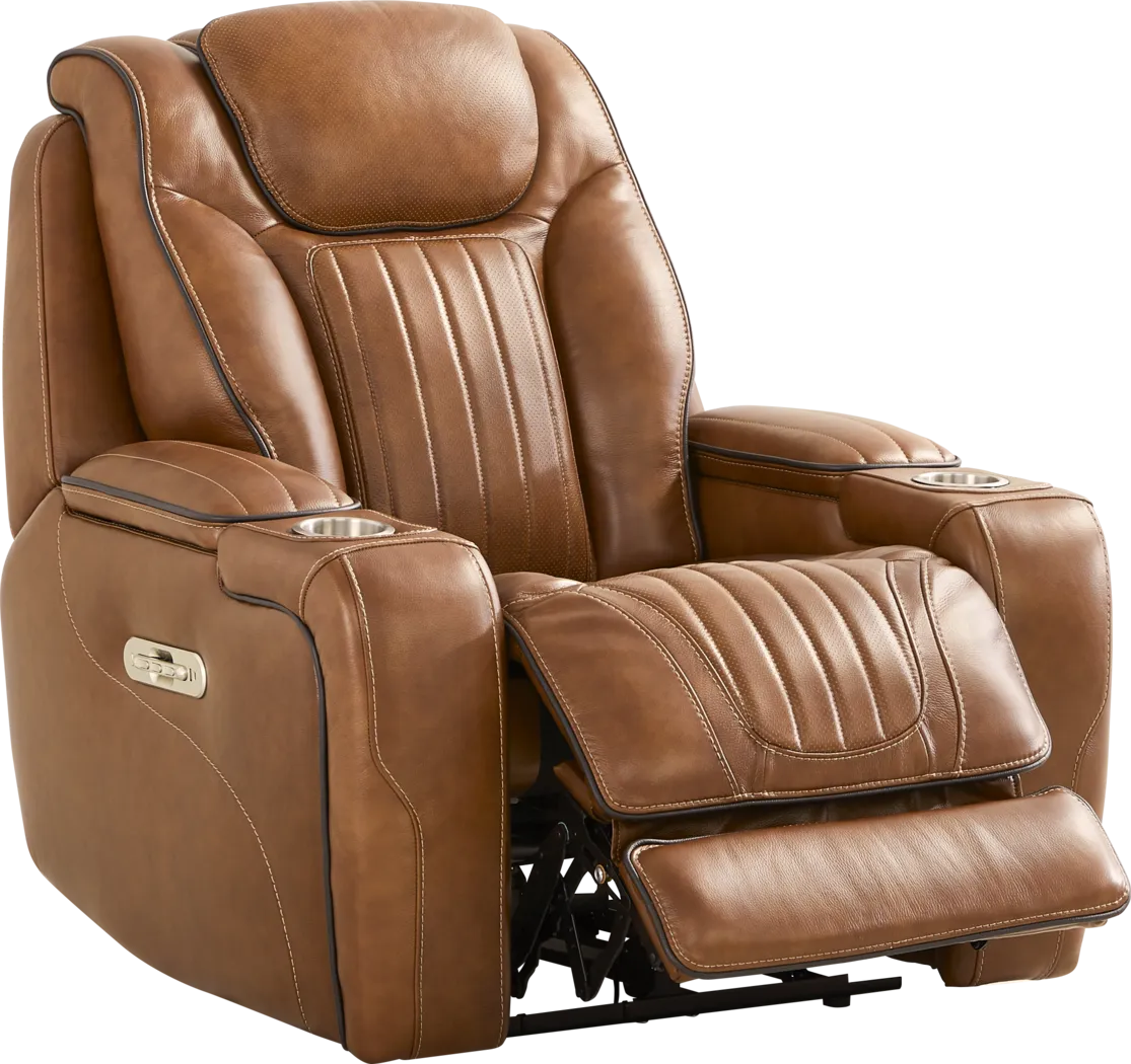Amplify Brown Leather Triple Power Recliner - Thumbnail - Image 1