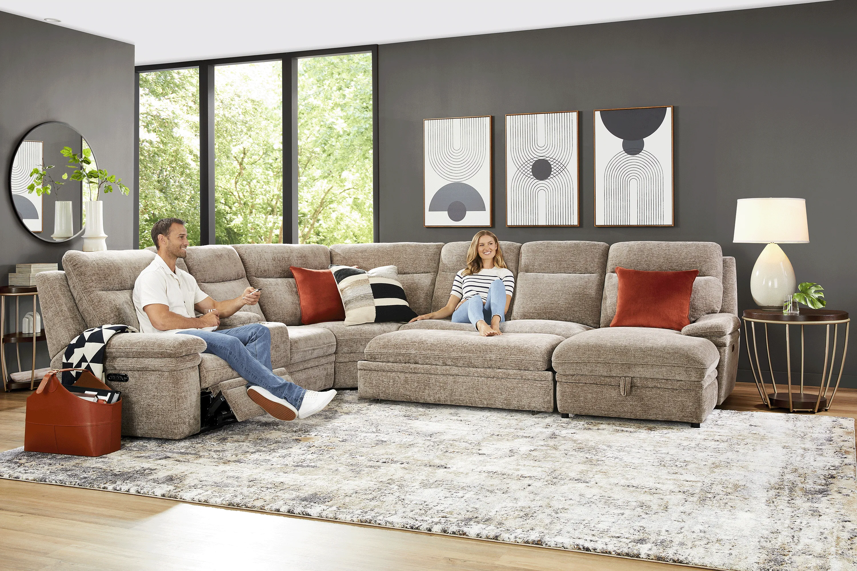 Anaheim Latte 6 Pc Dual Power Reclining Sleeper Sectional - Thumbnail - Image 3