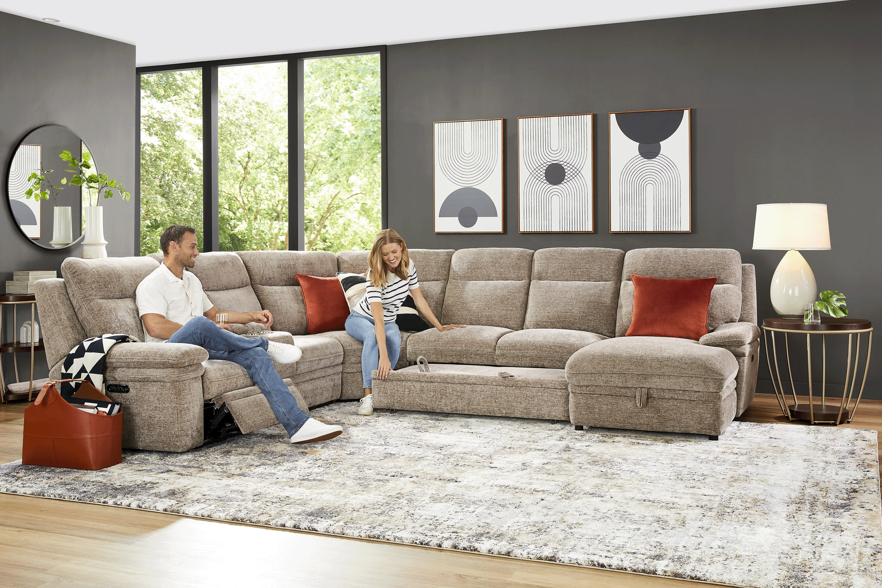 Anaheim Latte 6 Pc Dual Power Reclining Sleeper Sectional - Thumbnail - Image 4
