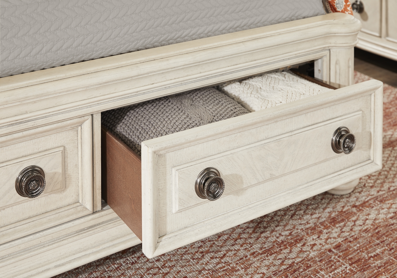 Anastasia White 7 Pc King Panel Bedroom with Storage - Thumbnail - Image 3