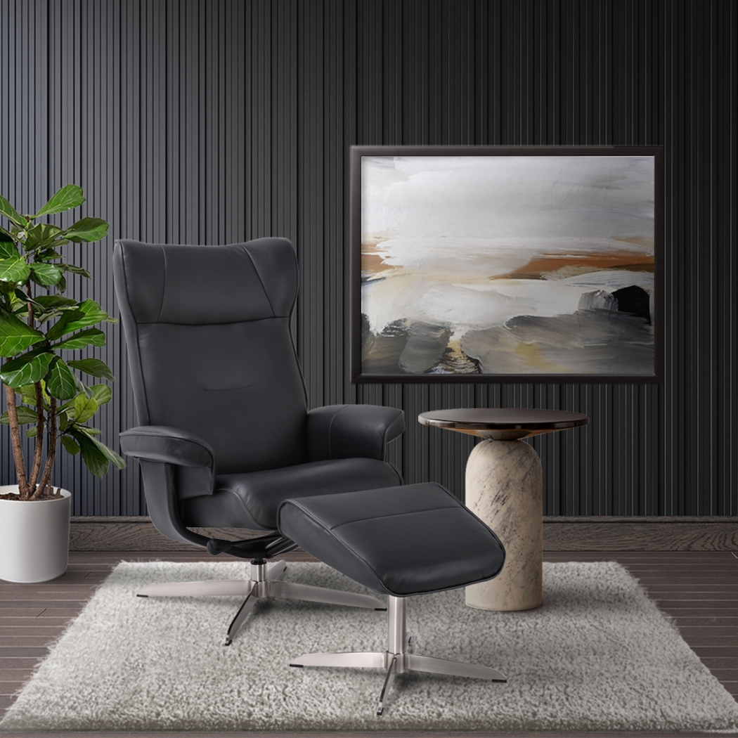 Aneoura Black Recliner and Ottoman - Thumbnail - Image 2