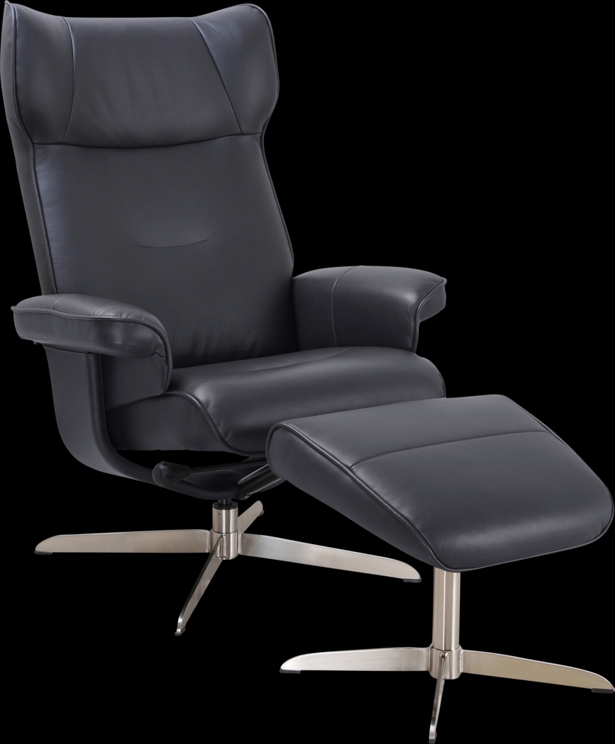 Aneoura Black Recliner and Ottoman - Thumbnail - Image 1