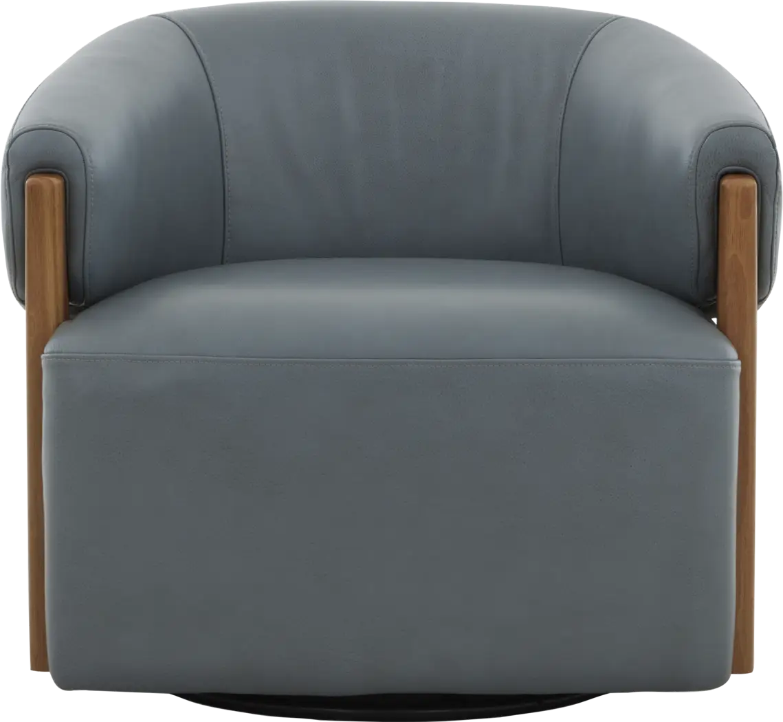Angelini Blue Leather Swivel Chair - Thumbnail - Image 2