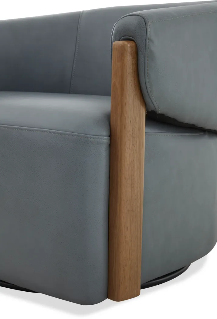 Angelini Blue Leather Swivel Chair - Thumbnail - Image 3