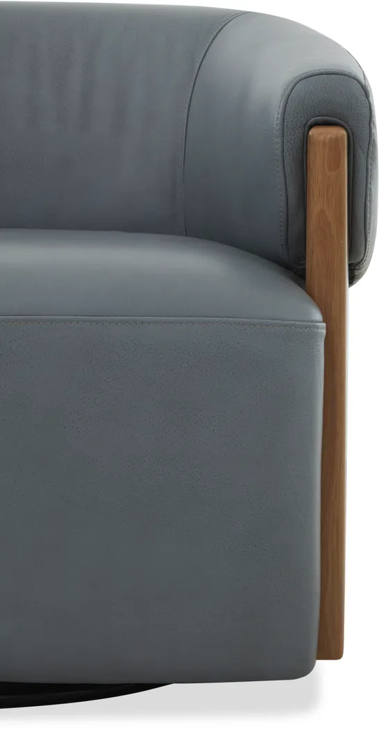 Angelini Blue Leather Swivel Chair - Thumbnail - Image 4