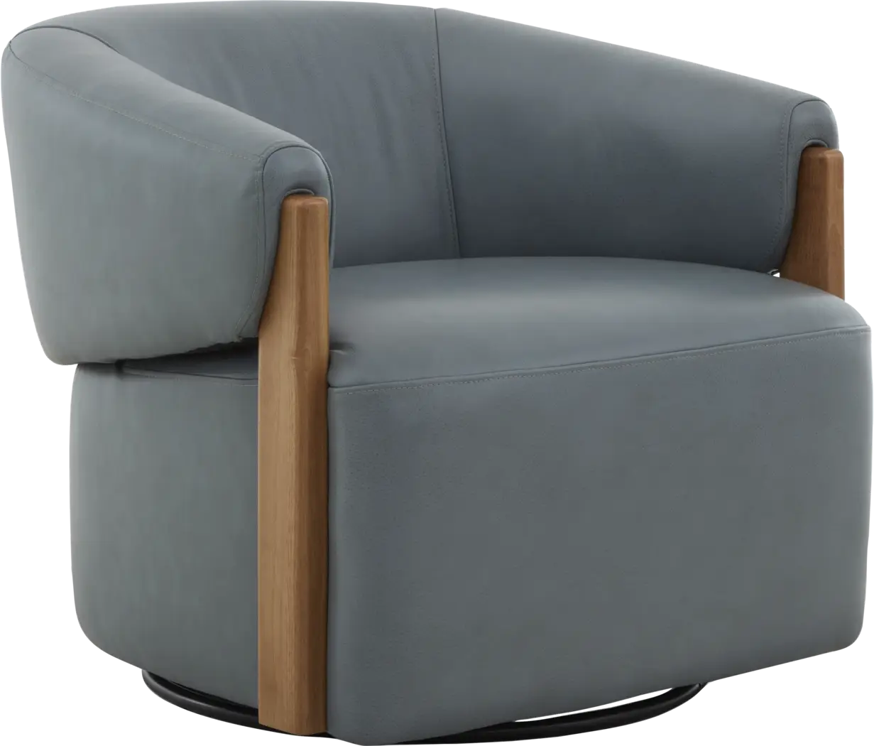 Angelini Blue Leather Swivel Chair - Thumbnail - Image 1