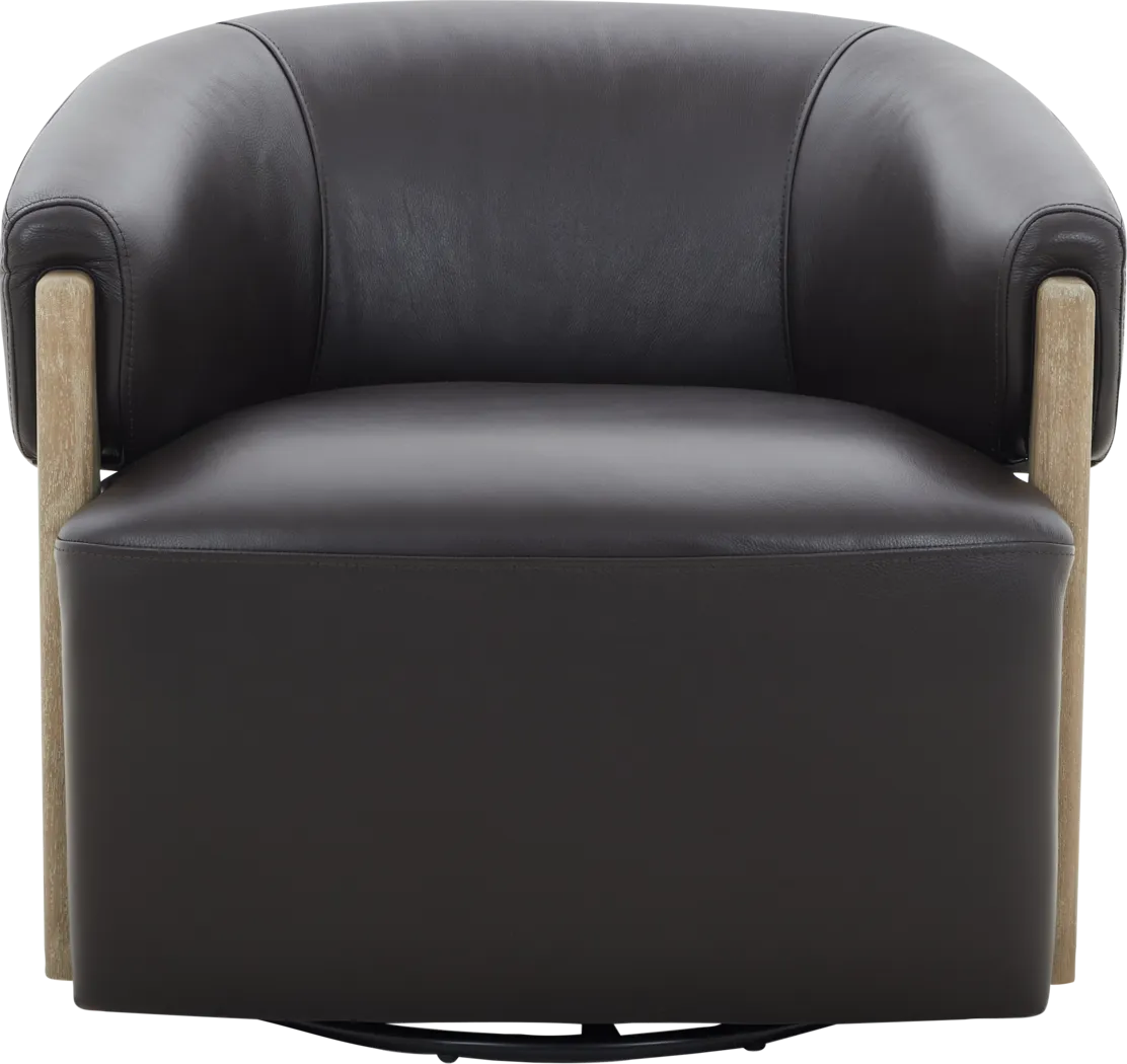 Angelini Brown Leather Swivel Chair - Image 2