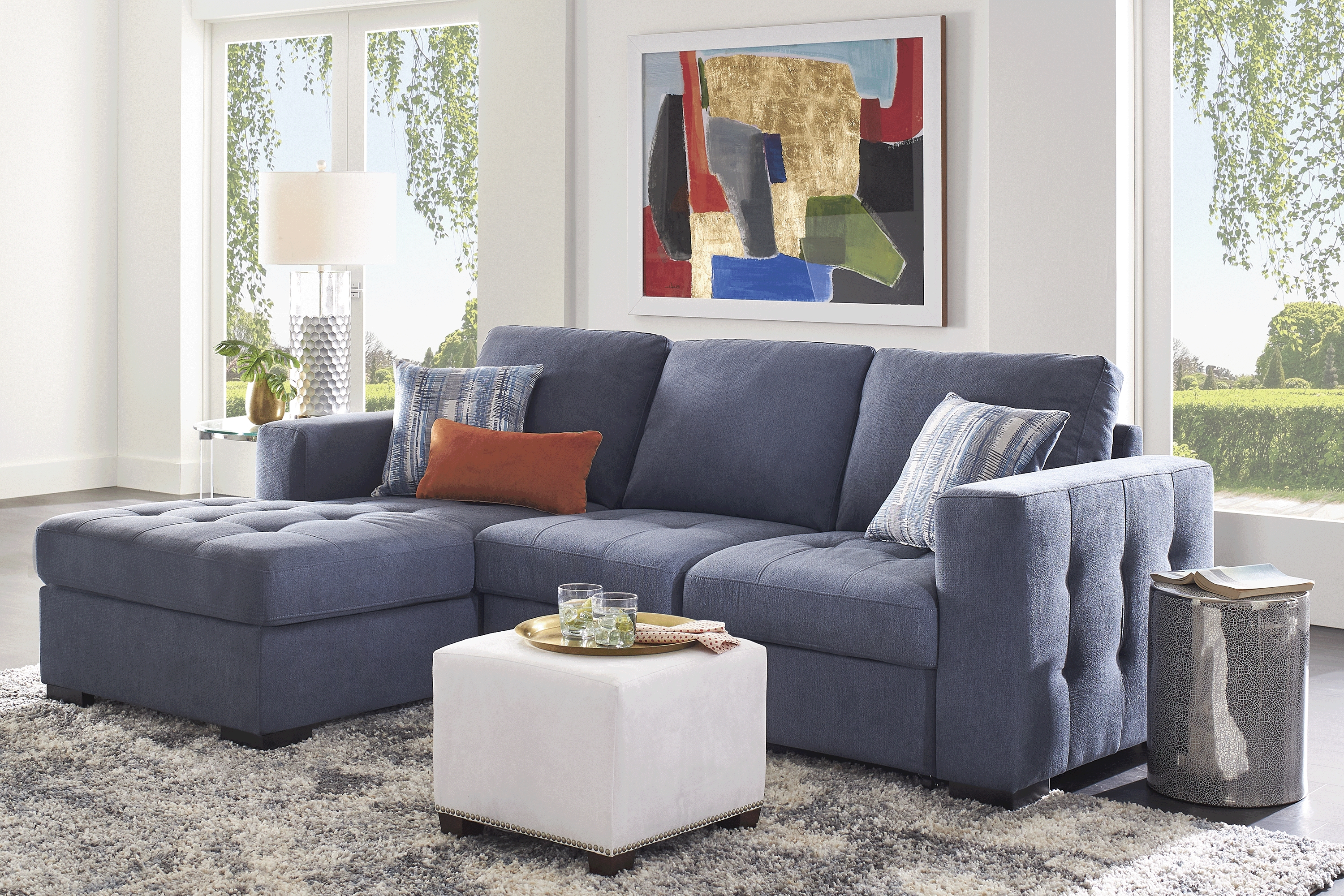 Angelino Heights Blue 2 Pc Sleeper Sectional - Thumbnail - Image 2
