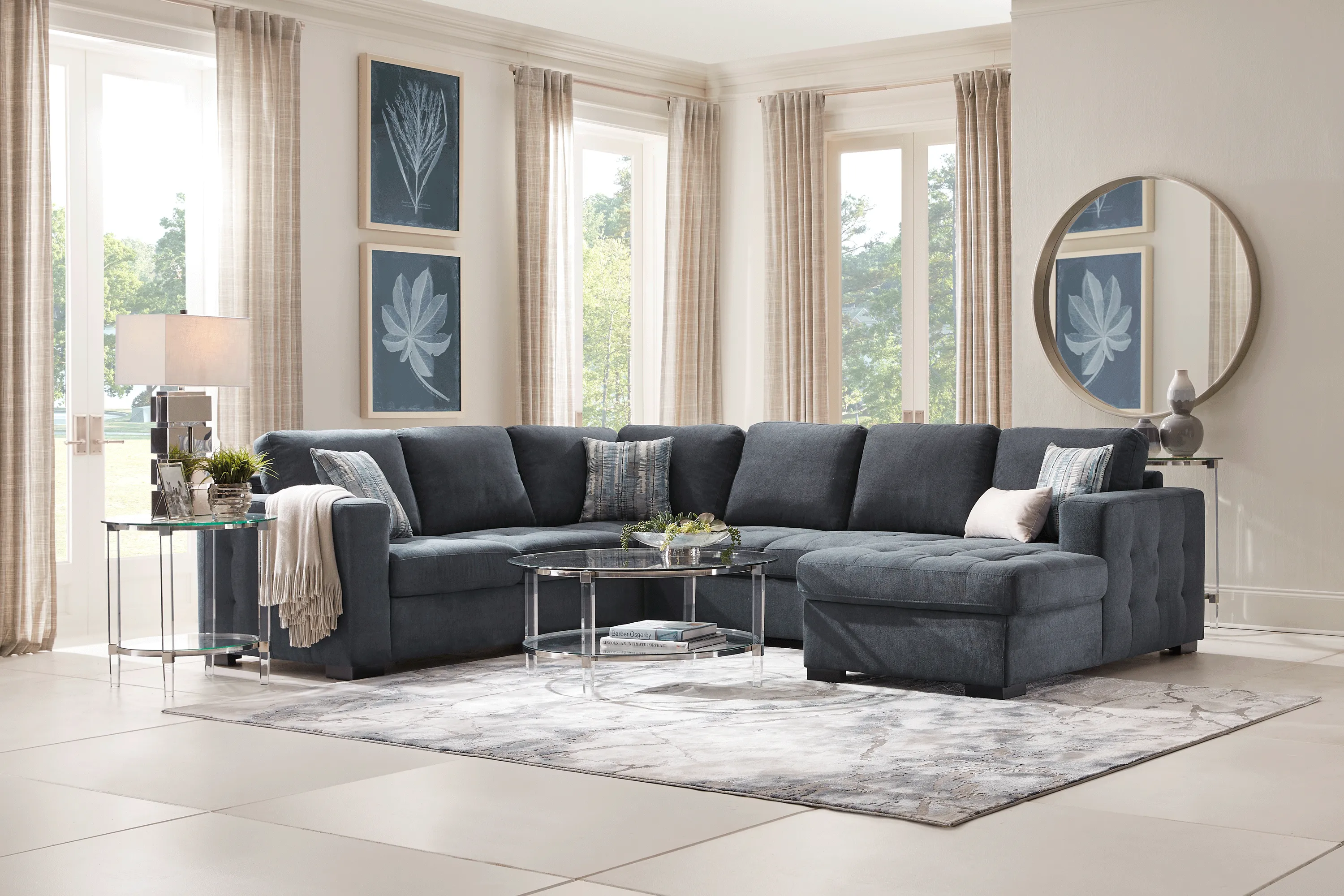 Angelino Heights Blue 3 Pc Sleeper Sectional - Thumbnail - Image 2