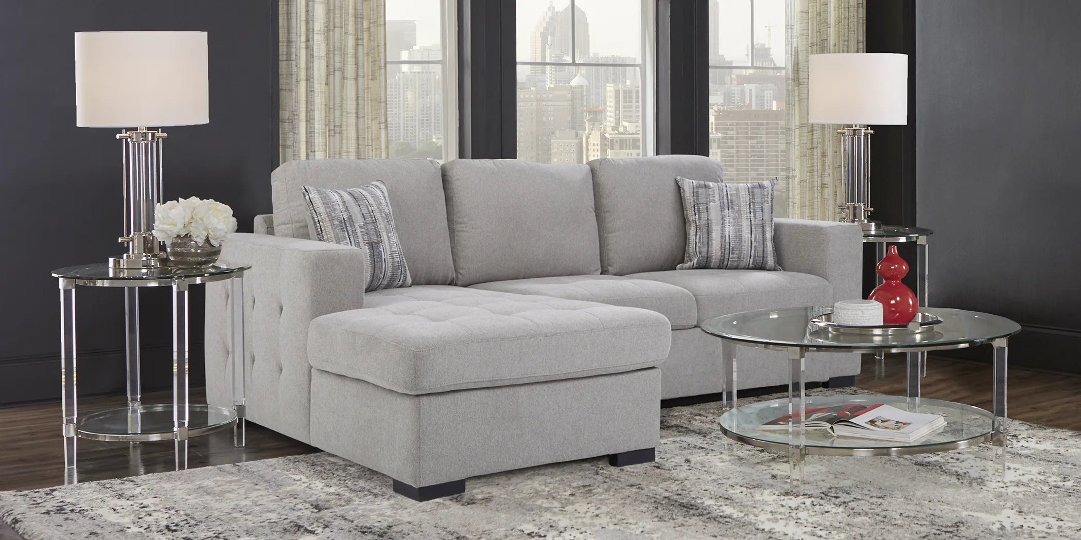 Angelino Heights Gray 5 Pc Sleeper Sectional Living Room - Thumbnail - Image 2