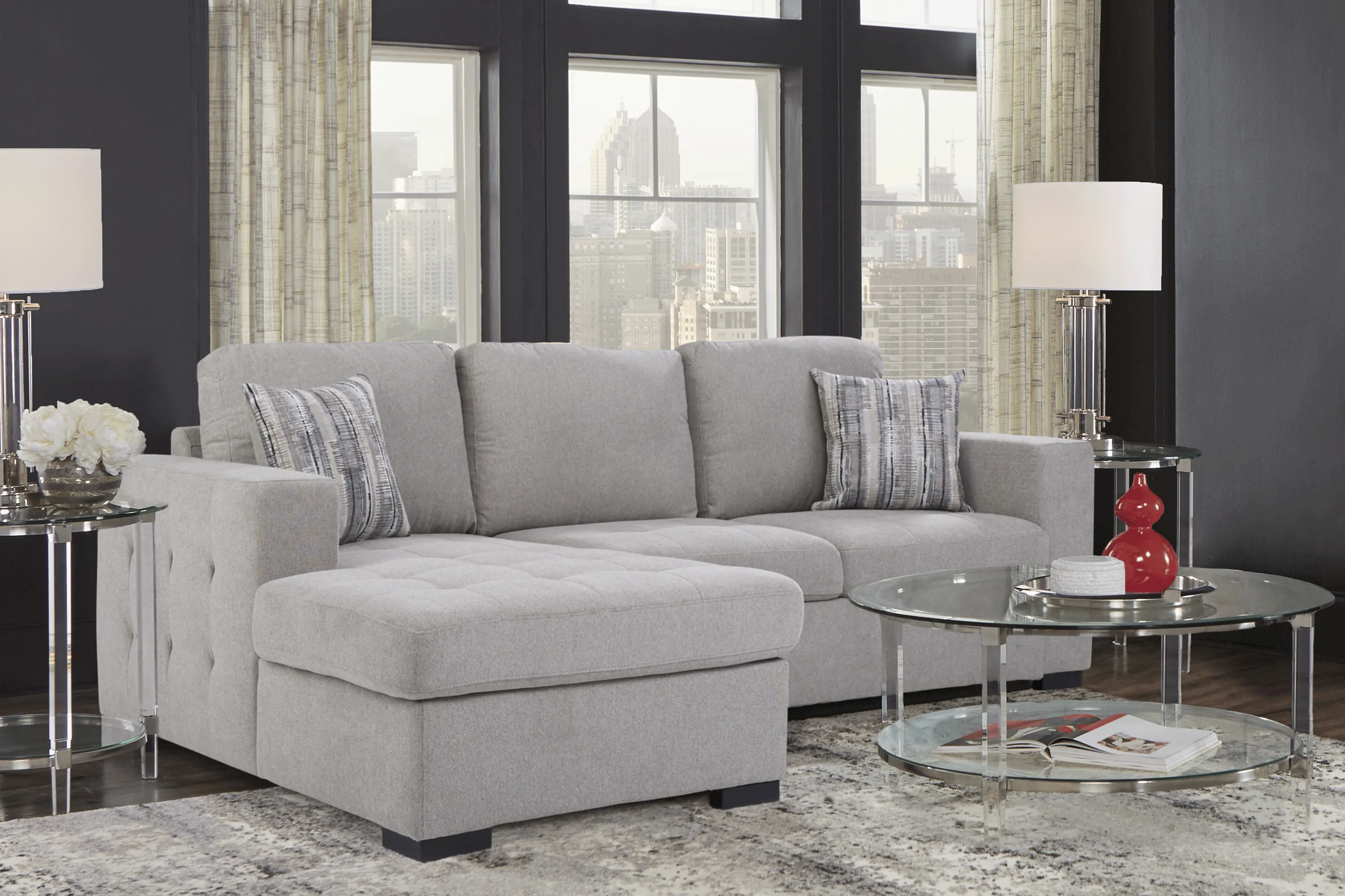 Angelino Heights Gray 5 Pc Sleeper Sectional Living Room - Thumbnail - Image 1