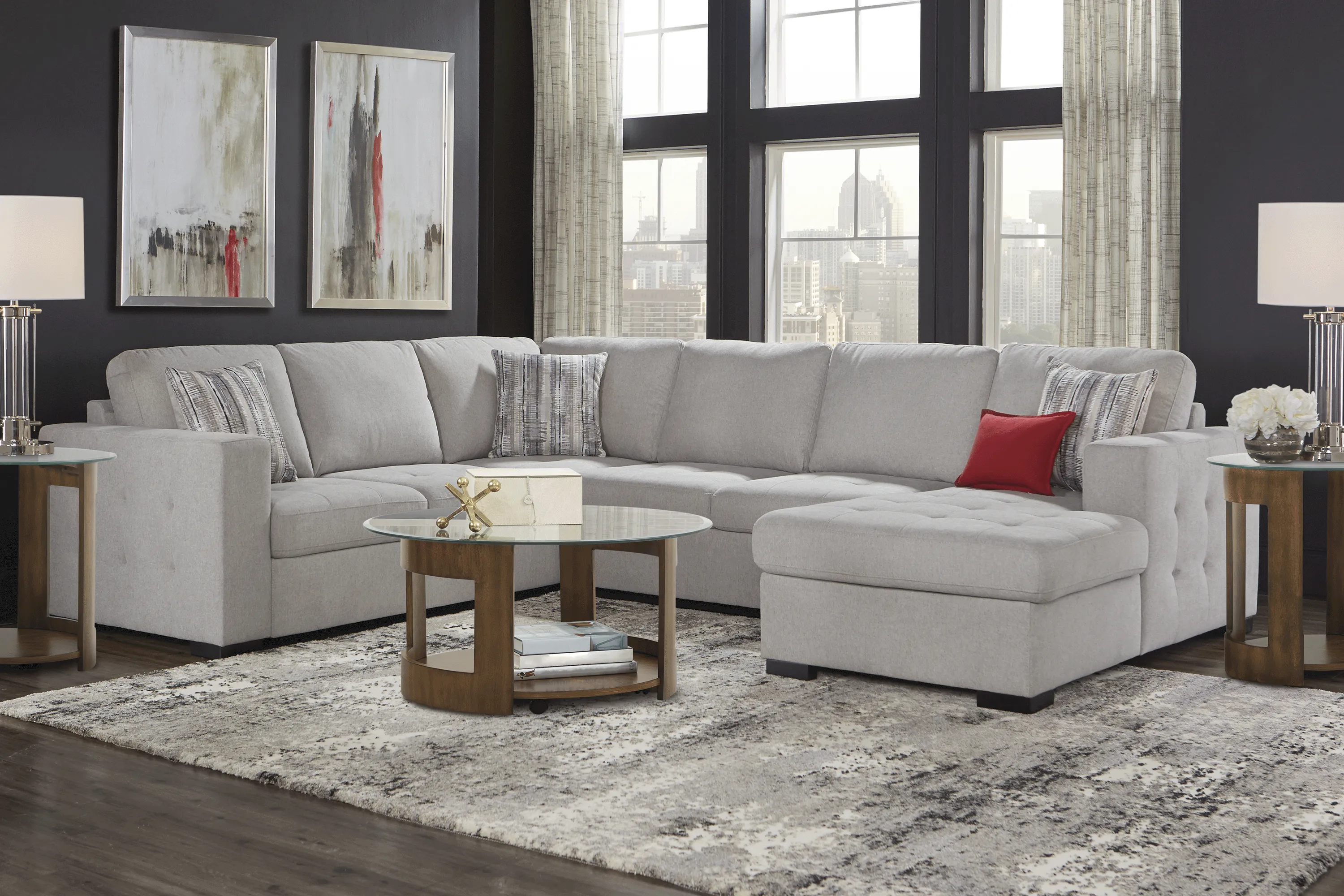 Angelino Heights Gray 6 Pc Sleeper Sectional Living Room - Thumbnail - Image 1