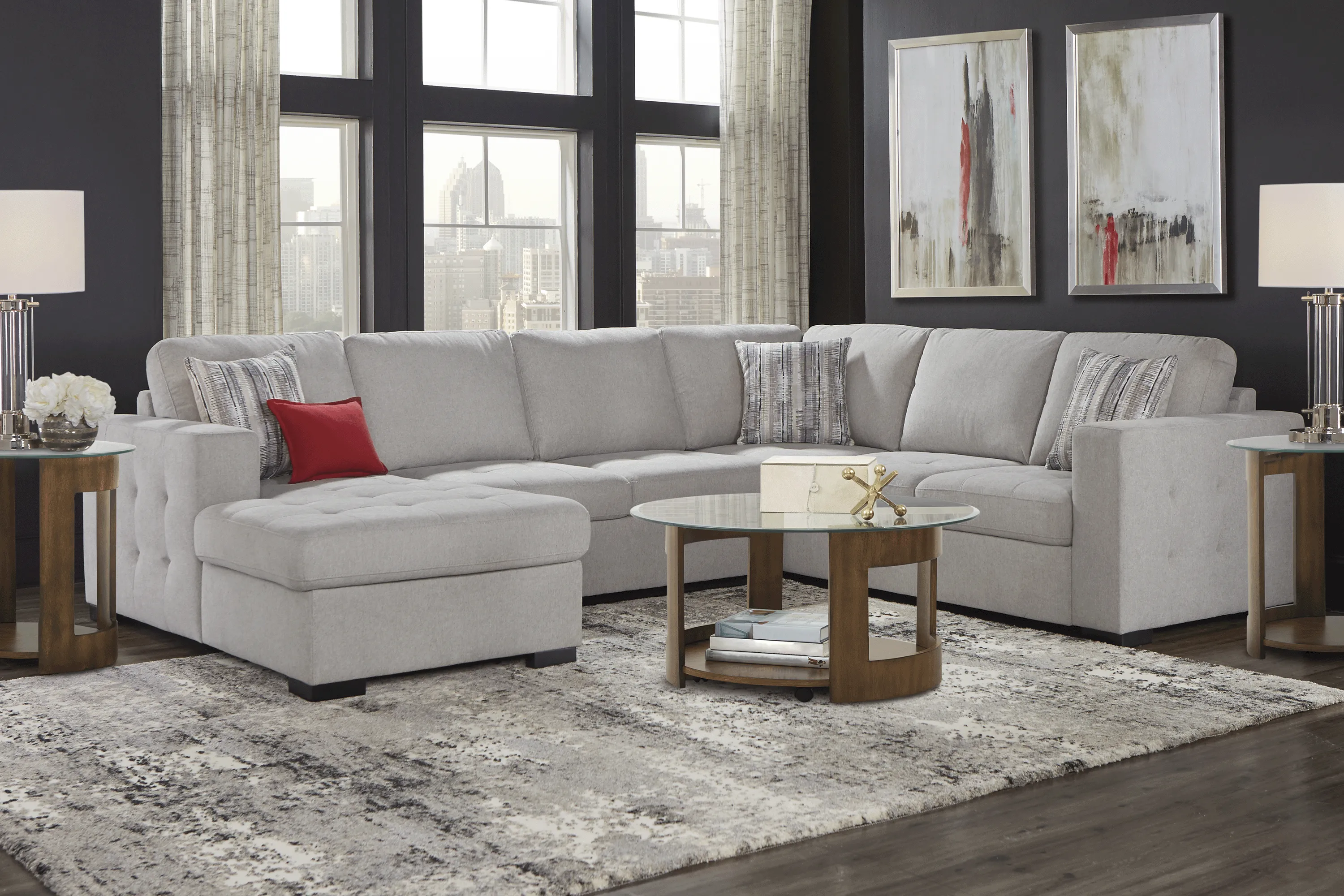 Angelino Heights Gray 6 Pc Sleeper Sectional Living Room - Thumbnail - Image 1