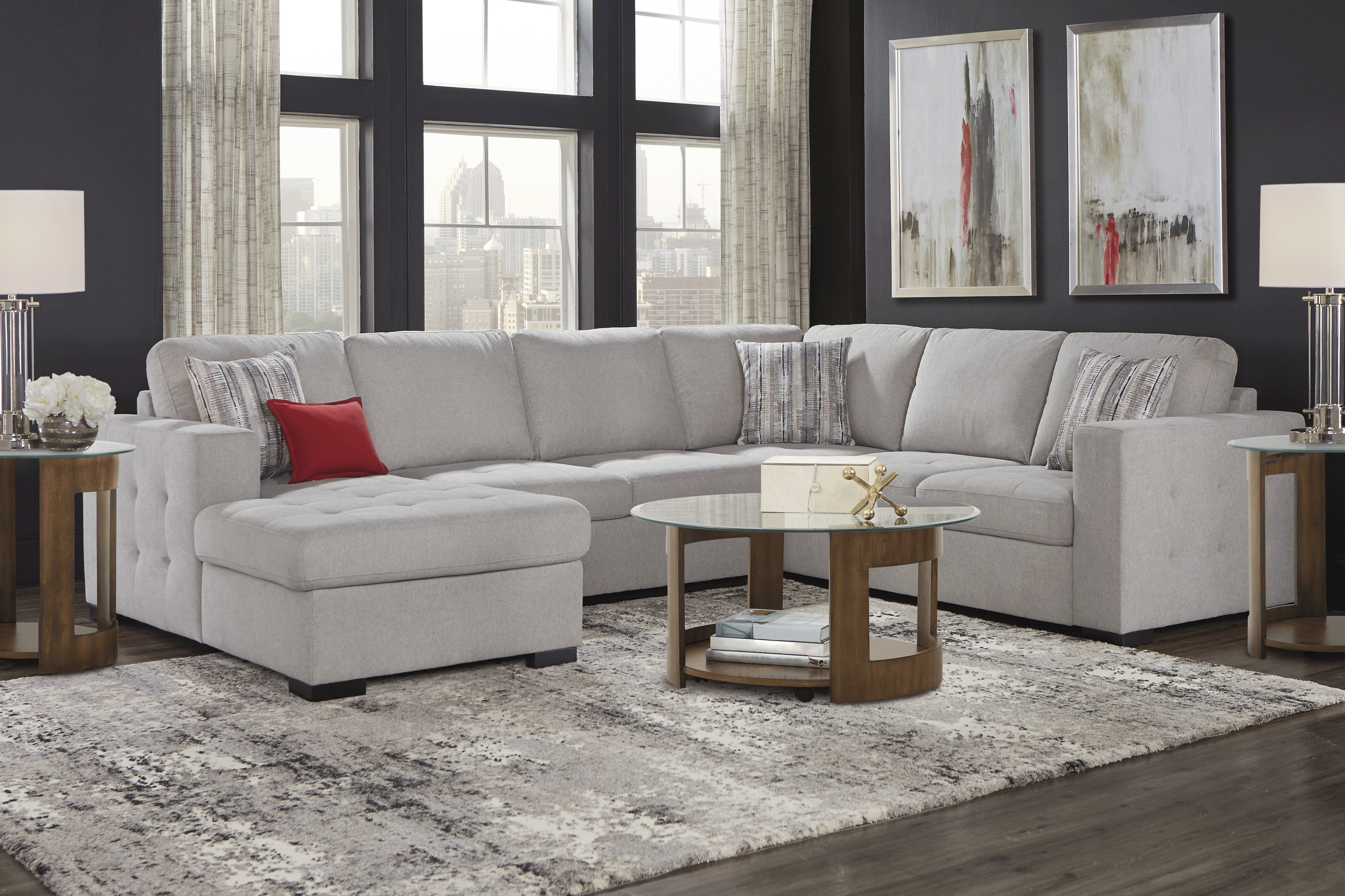 Angelino Heights Gray 6 Pc Sleeper Sectional Living Room - Thumbnail - Image 1