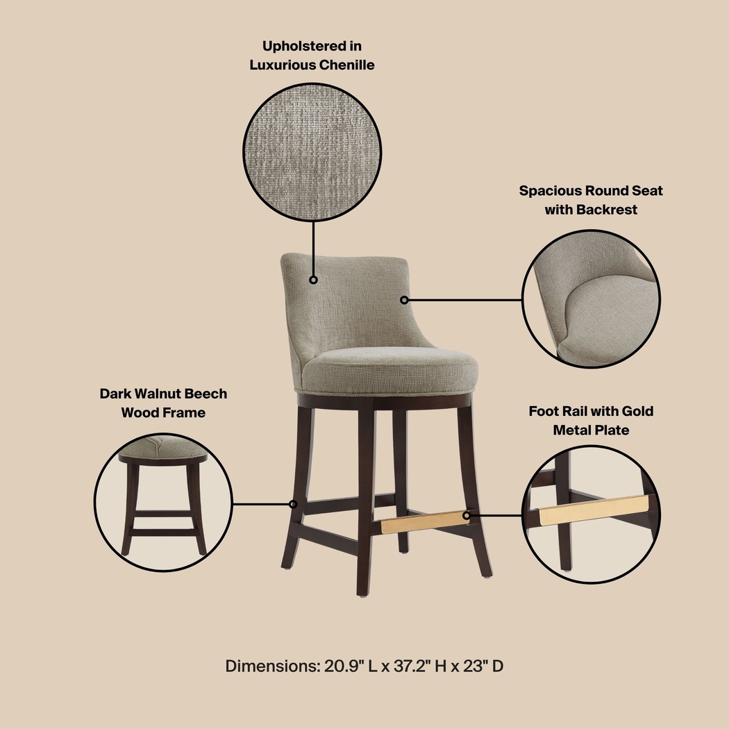 Angelphone Taupe Counter Height Stool - Thumbnail - Image 4