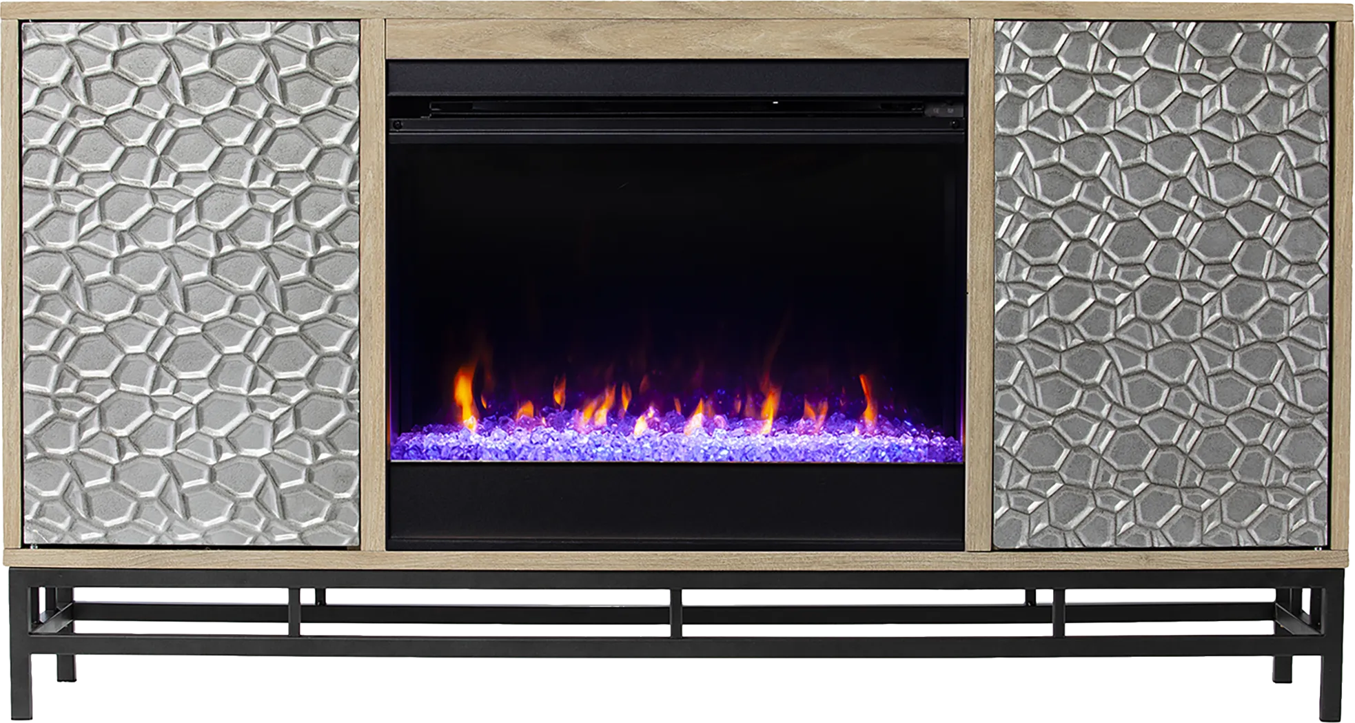 Angevine I Natural 54 in. Console, With Color Changing Electric Fireplace - Image 7