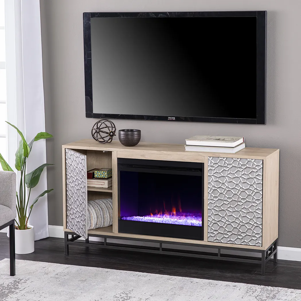 Angevine I Natural 54 in. Console, With Color Changing Electric Fireplace - Image 8