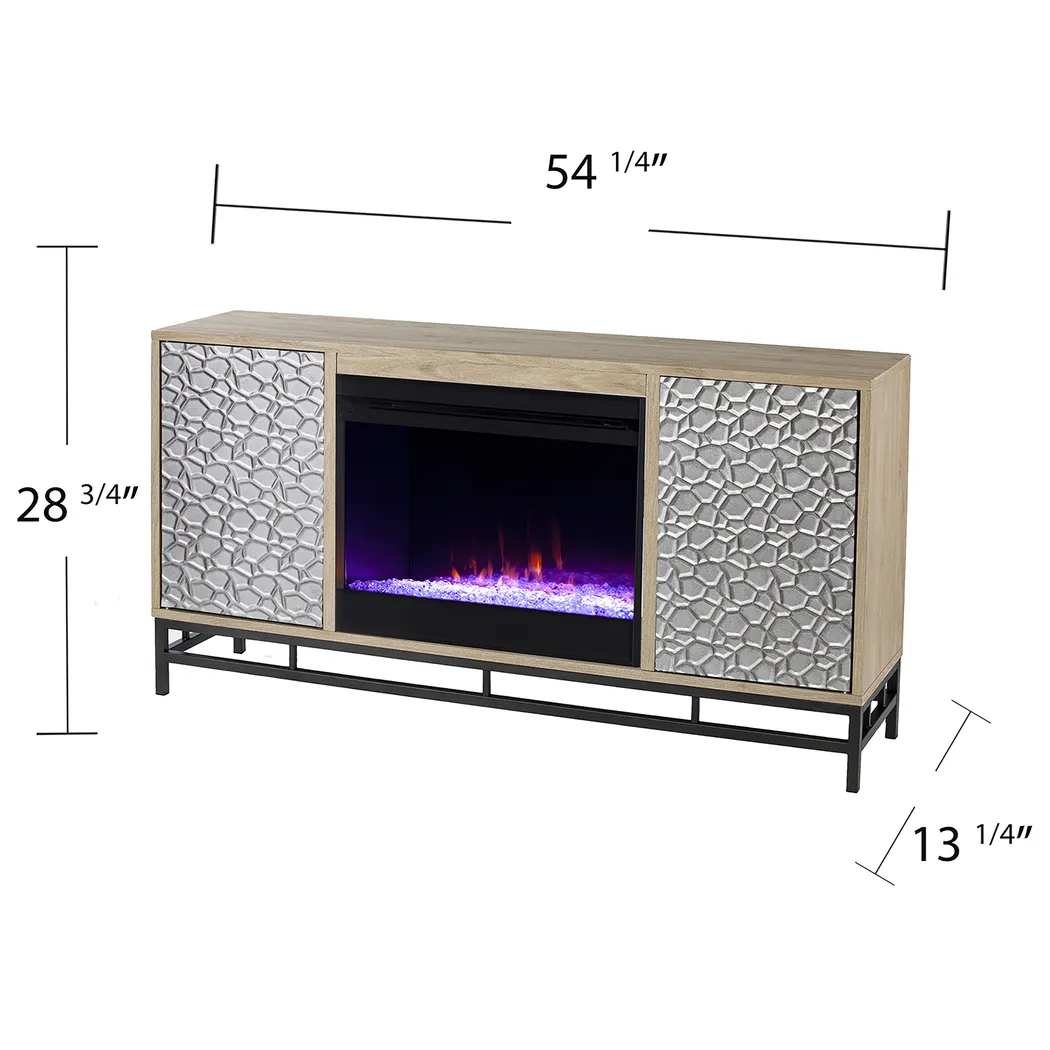 Angevine I Natural 54 in. Console, With Color Changing Electric Fireplace - Image 9