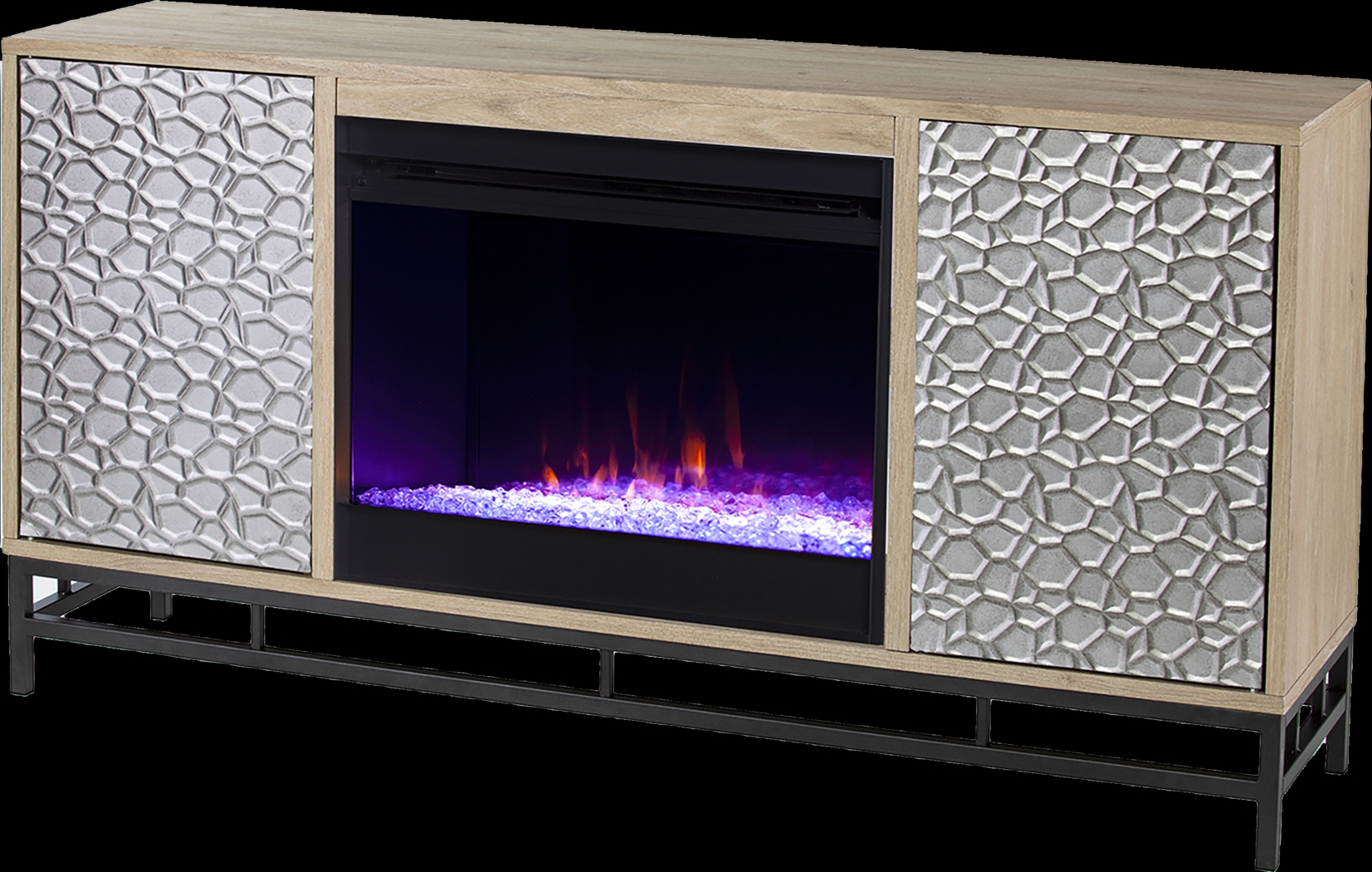 Angevine I Natural 54 in. Console, With Color Changing Electric Fireplace - Thumbnail - Image 1