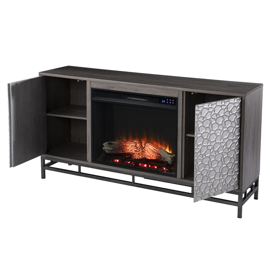 Angevine IV Gray 54 in. Console, With Touch Panel Electric Log Fireplace - Thumbnail - Image 3
