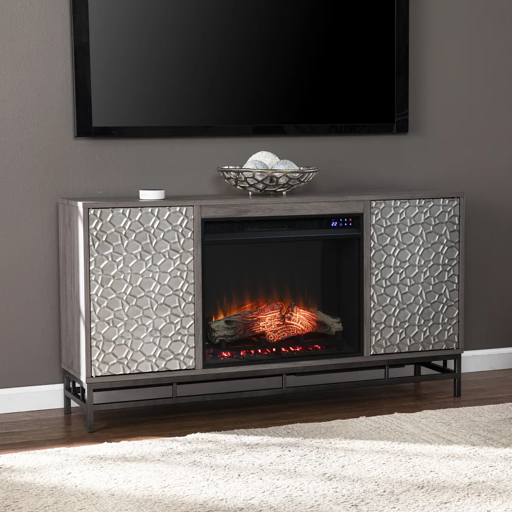 Angevine IV Gray 54 in. Console, With Touch Panel Electric Log Fireplace - Thumbnail - Image 6