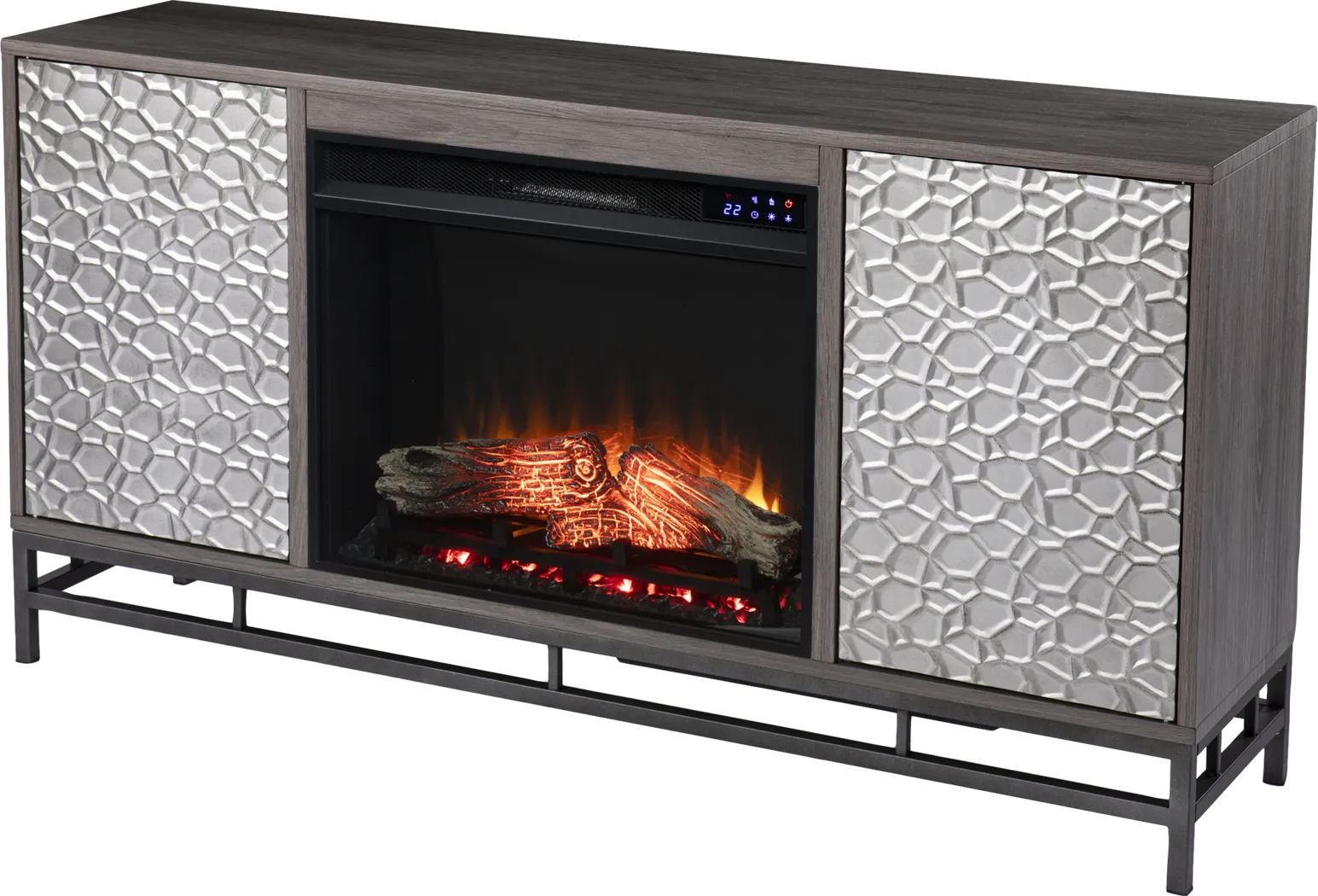 Angevine IV Gray 54 in. Console, With Touch Panel Electric Log Fireplace - Thumbnail - Image 1
