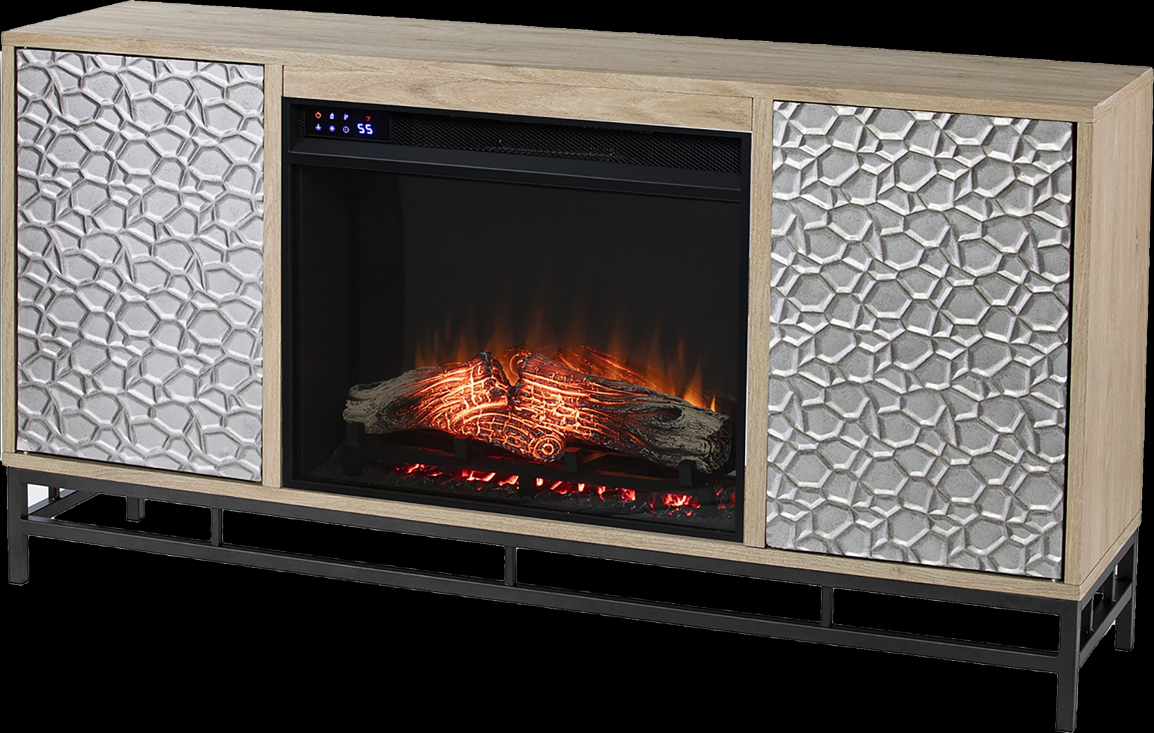 Angevine IV Natural 54 in. Console, With Touch Panel Electric Fireplace - Thumbnail - Image 1