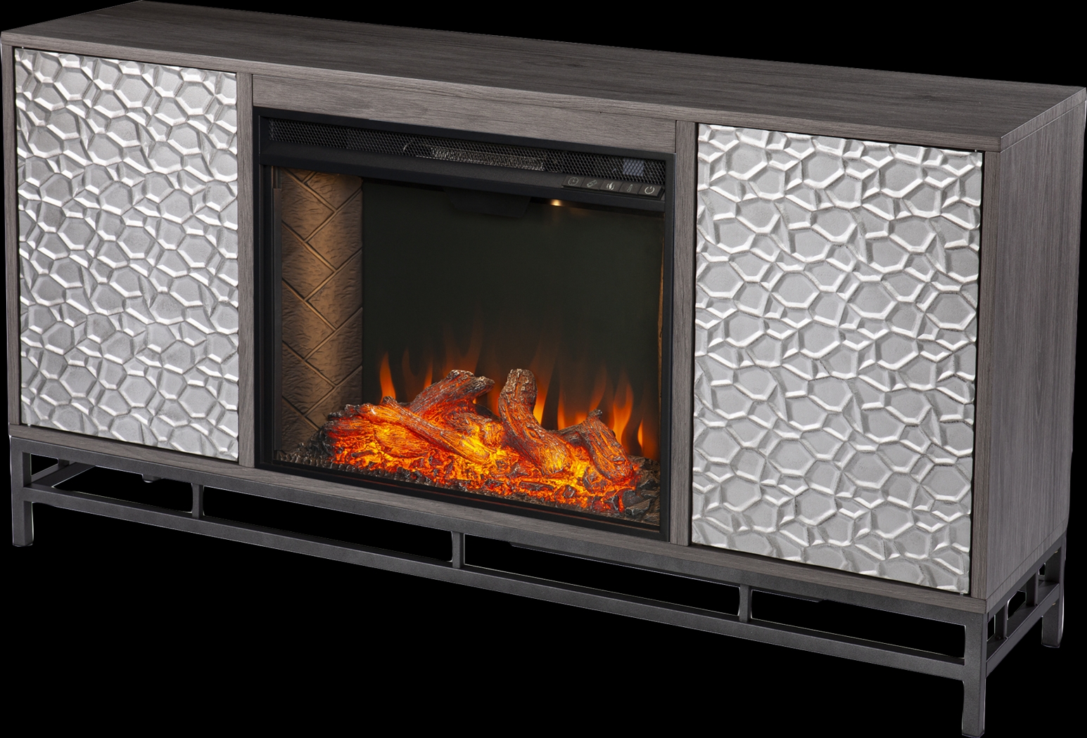 Angevine III Gray 54 in. Console, With Smart Electric Fireplace - Thumbnail - Image 1