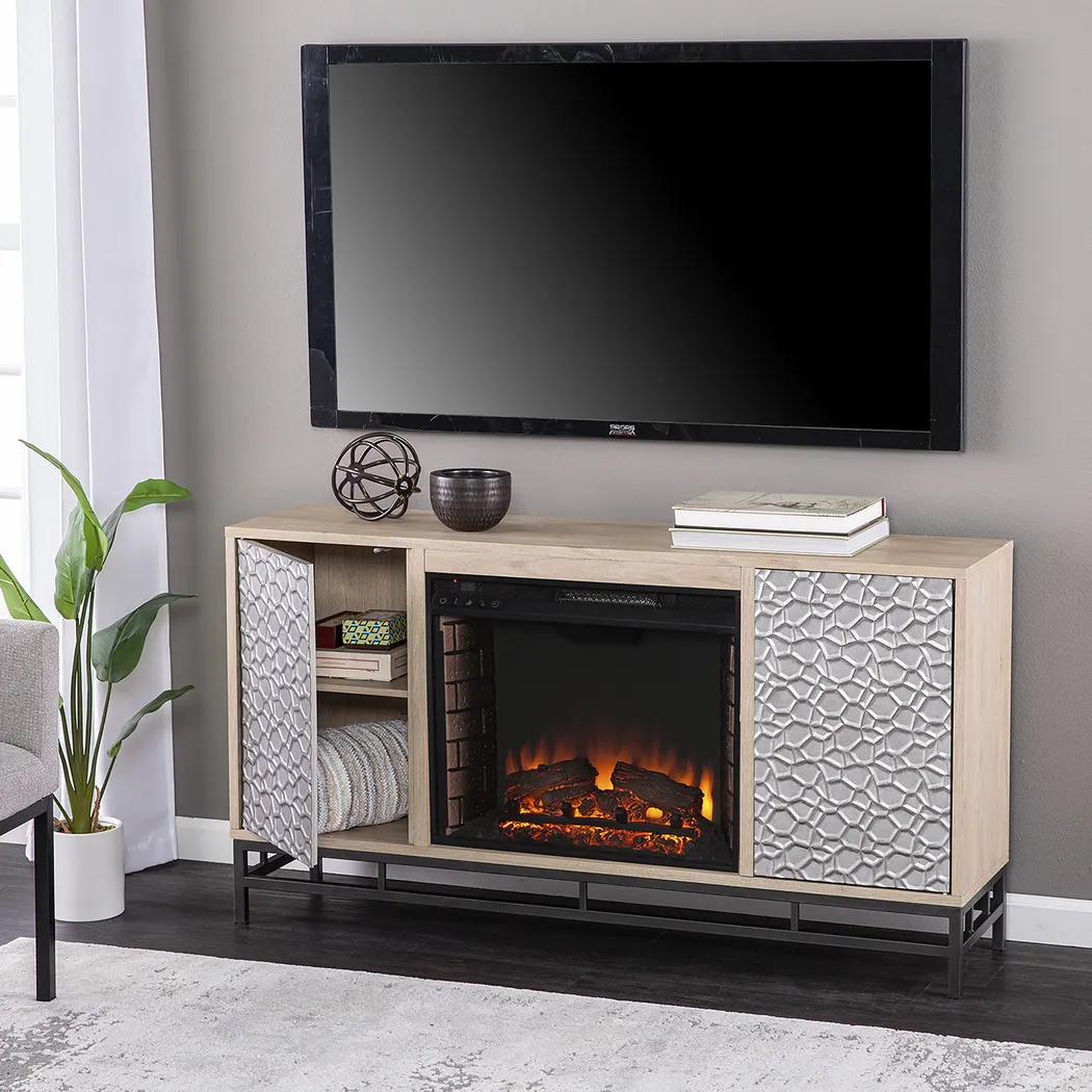 Angevine II Natural 54 in. Console, With Electric Log Fireplace - Image 8