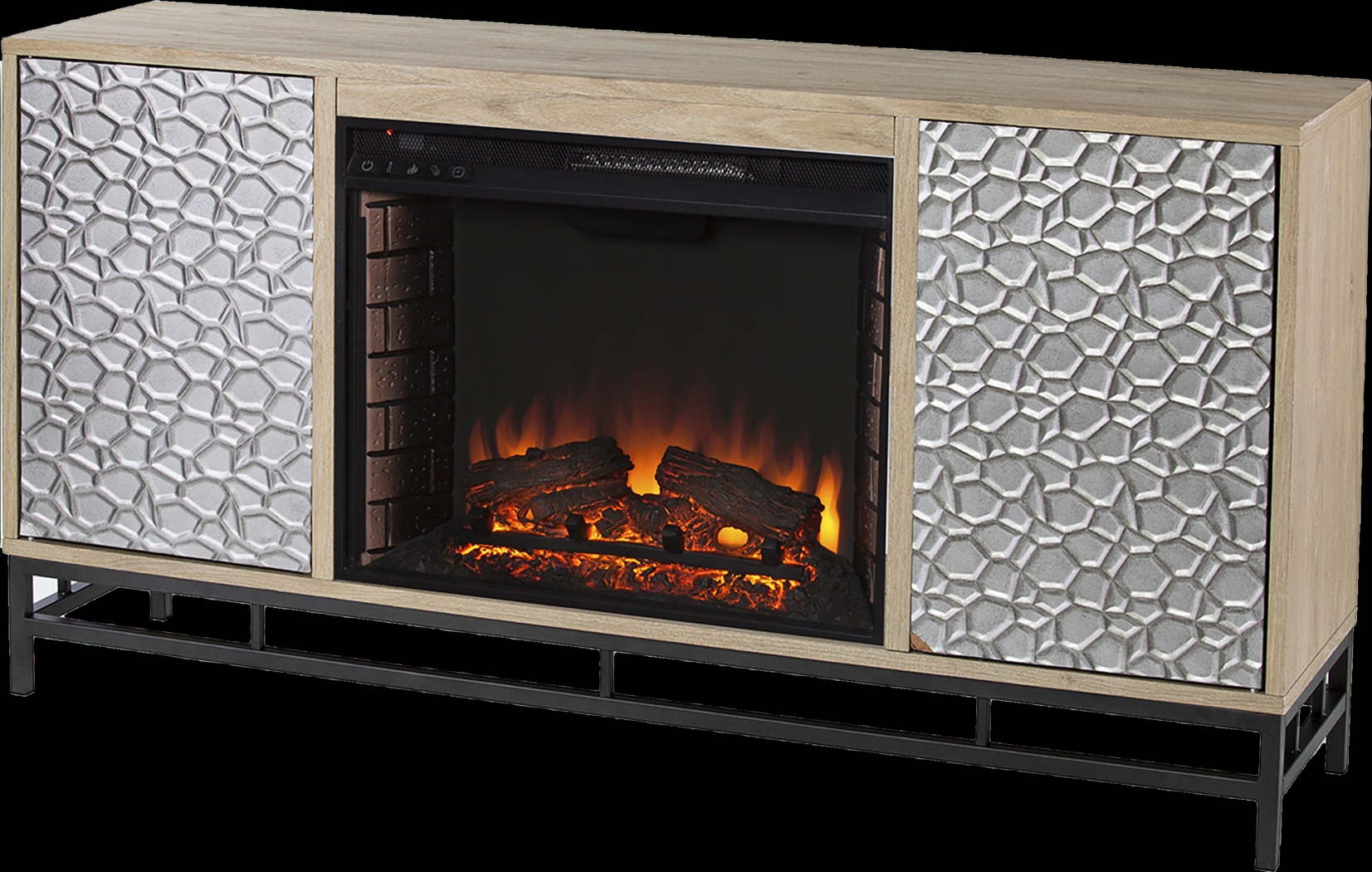 Angevine II Natural 54 in. Console, With Electric Log Fireplace - Thumbnail - Image 1