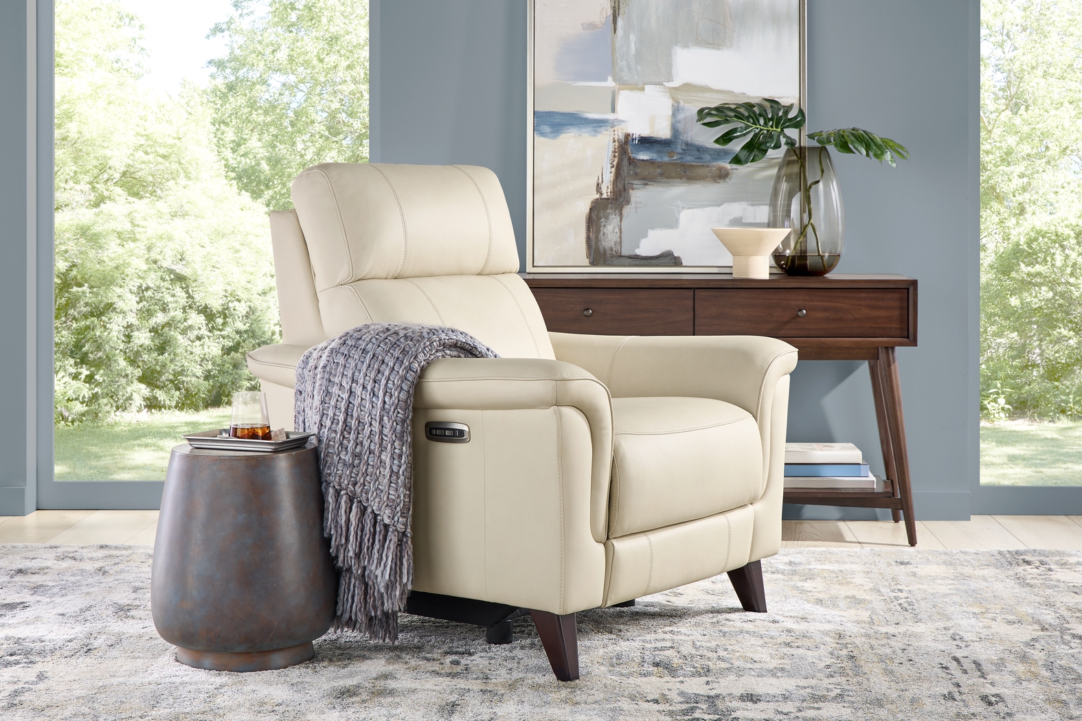 Antonella Beige Leather Dual Power Recliner - Thumbnail - Image 4