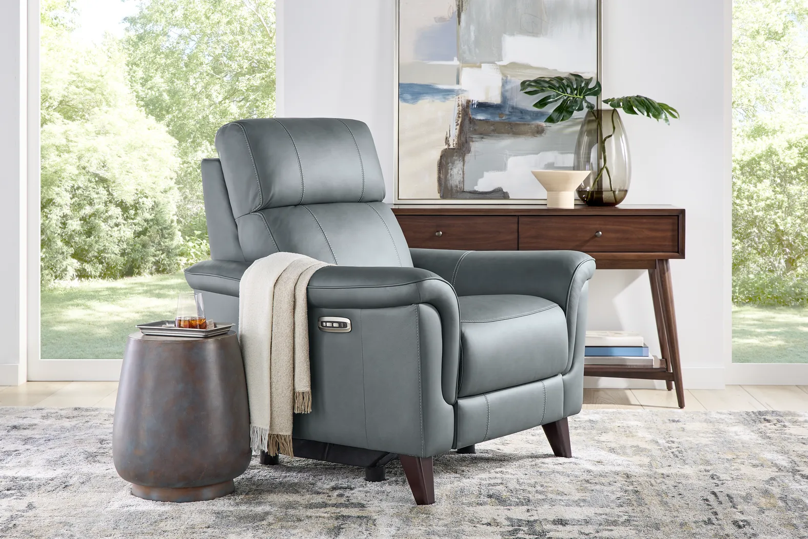 Antonella Blue Leather Dual Power Recliner - Thumbnail - Image 4