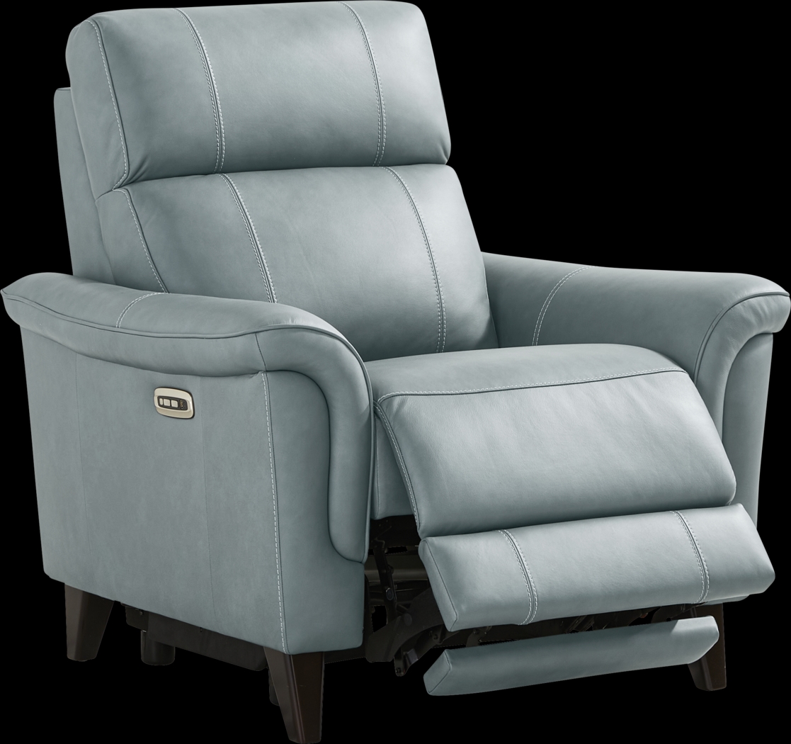 Antonella Blue Leather Dual Power Recliner - Thumbnail - Image 1