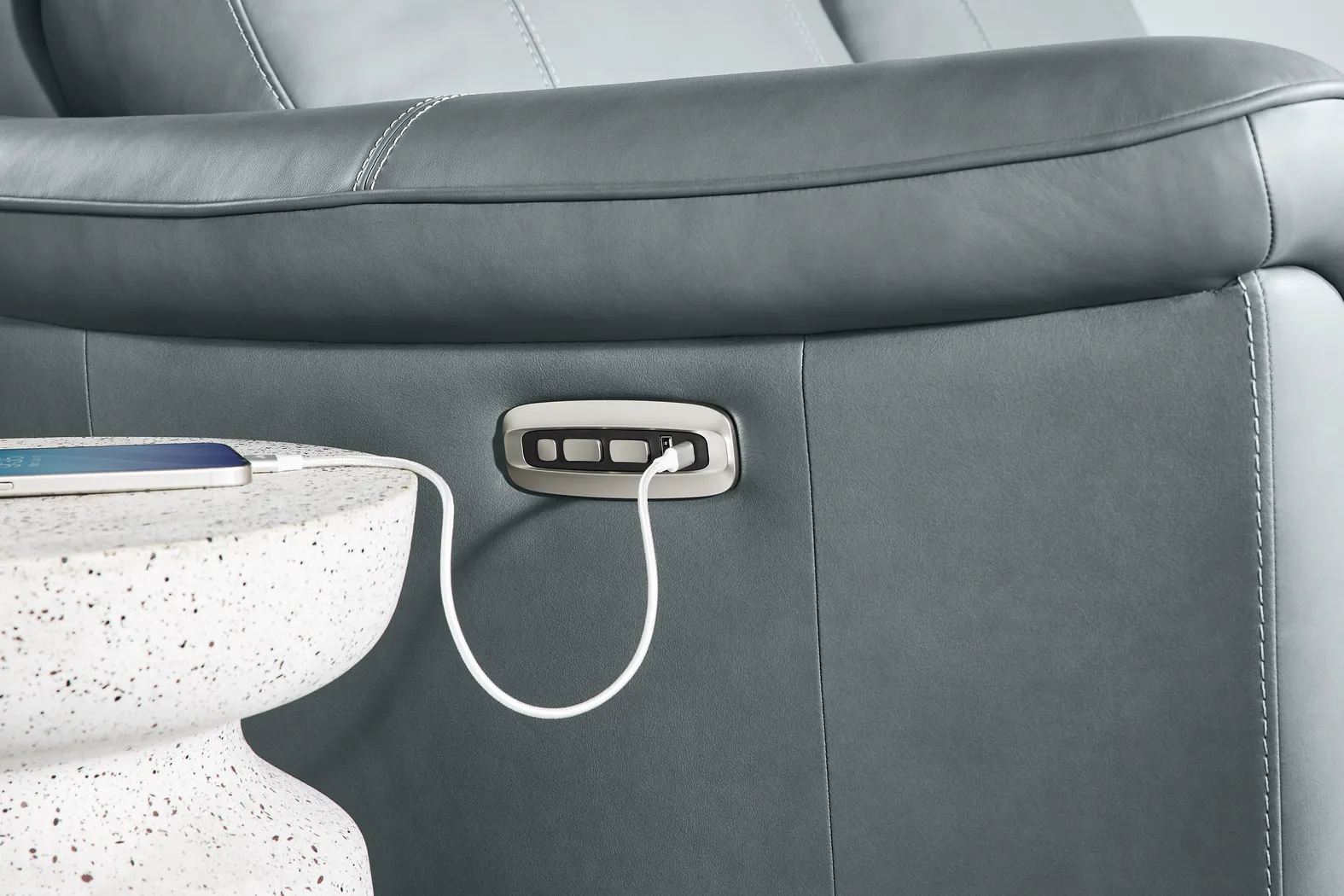 Antonella Blue Leather Dual Power Reclining Loveseat - Thumbnail - Image 4