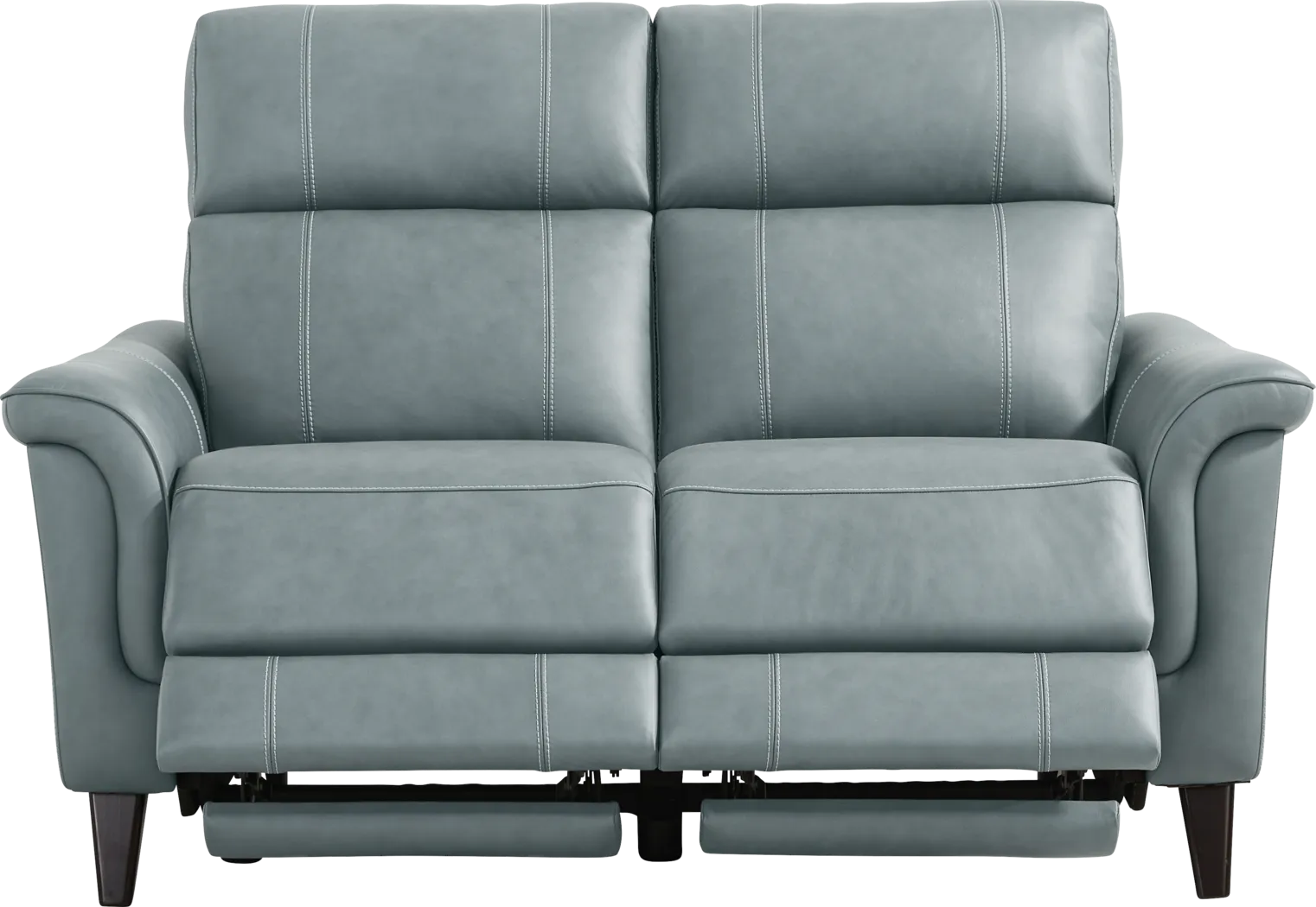 Antonella Blue Leather Dual Power Reclining Loveseat - Thumbnail - Image 1