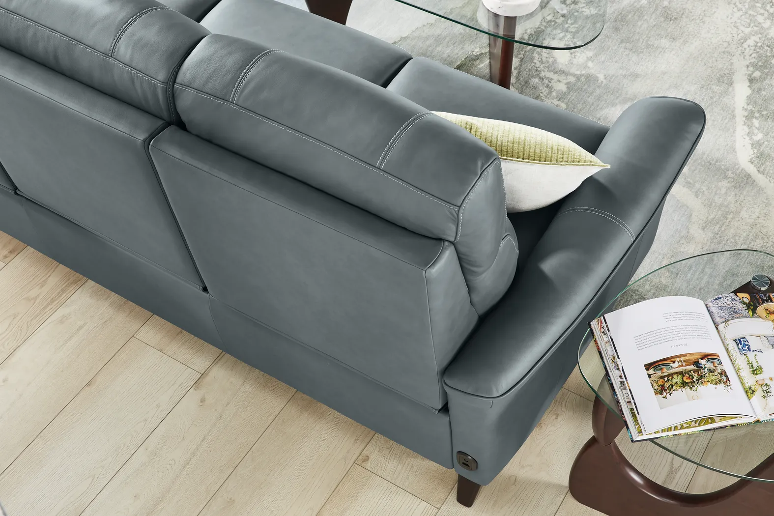 Antonella Blue Leather 3 Pc Dual Power Reclining Living Room - Thumbnail - Image 4