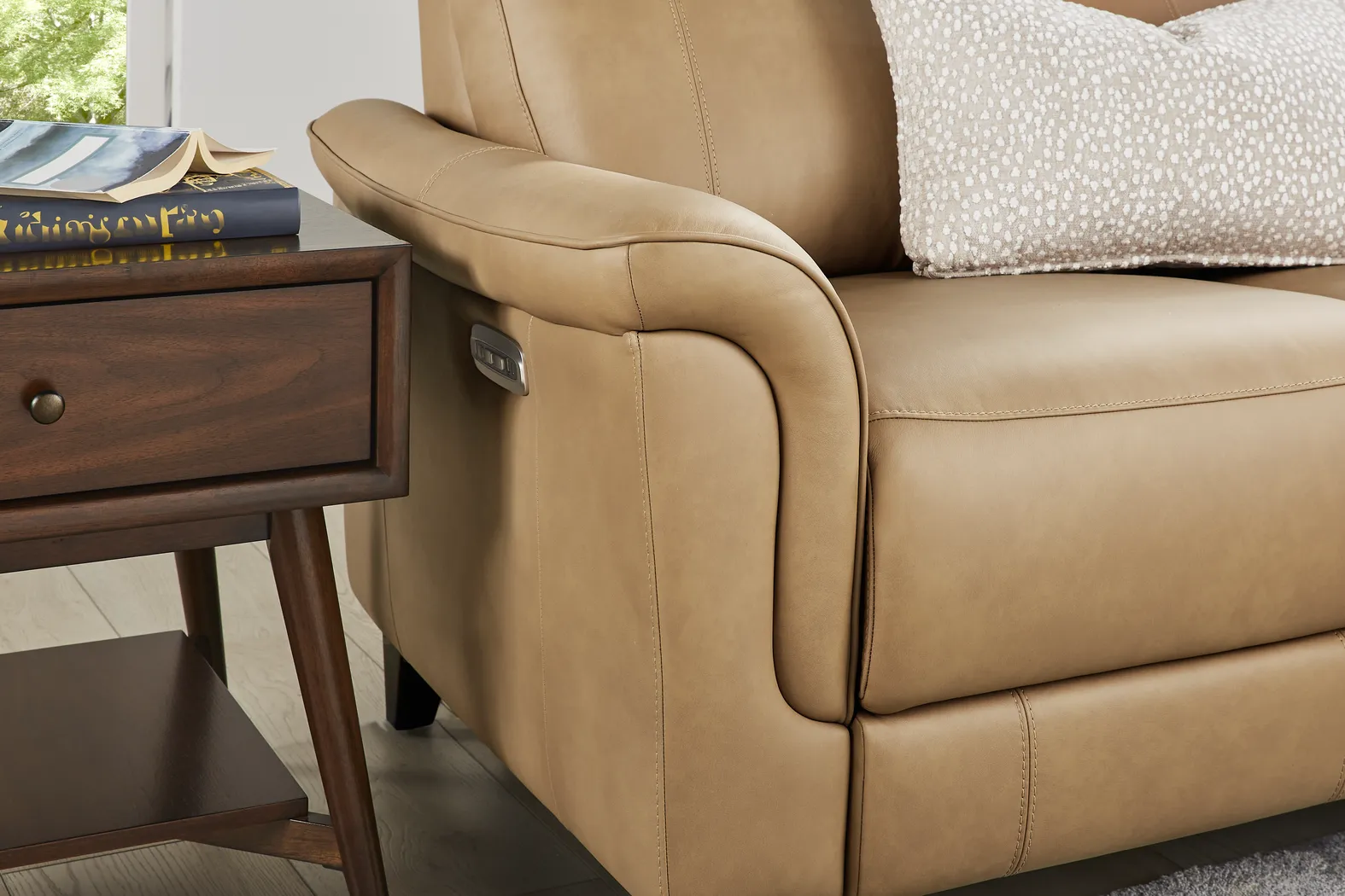 Antonella Tan Leather Dual Power Reclining Loveseat - Thumbnail - Image 3
