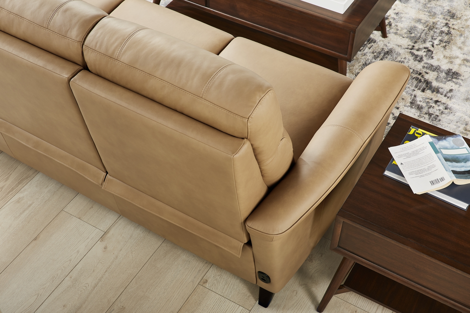 Antonella Tan Leather Dual Power Reclining Sofa - Thumbnail - Image 4