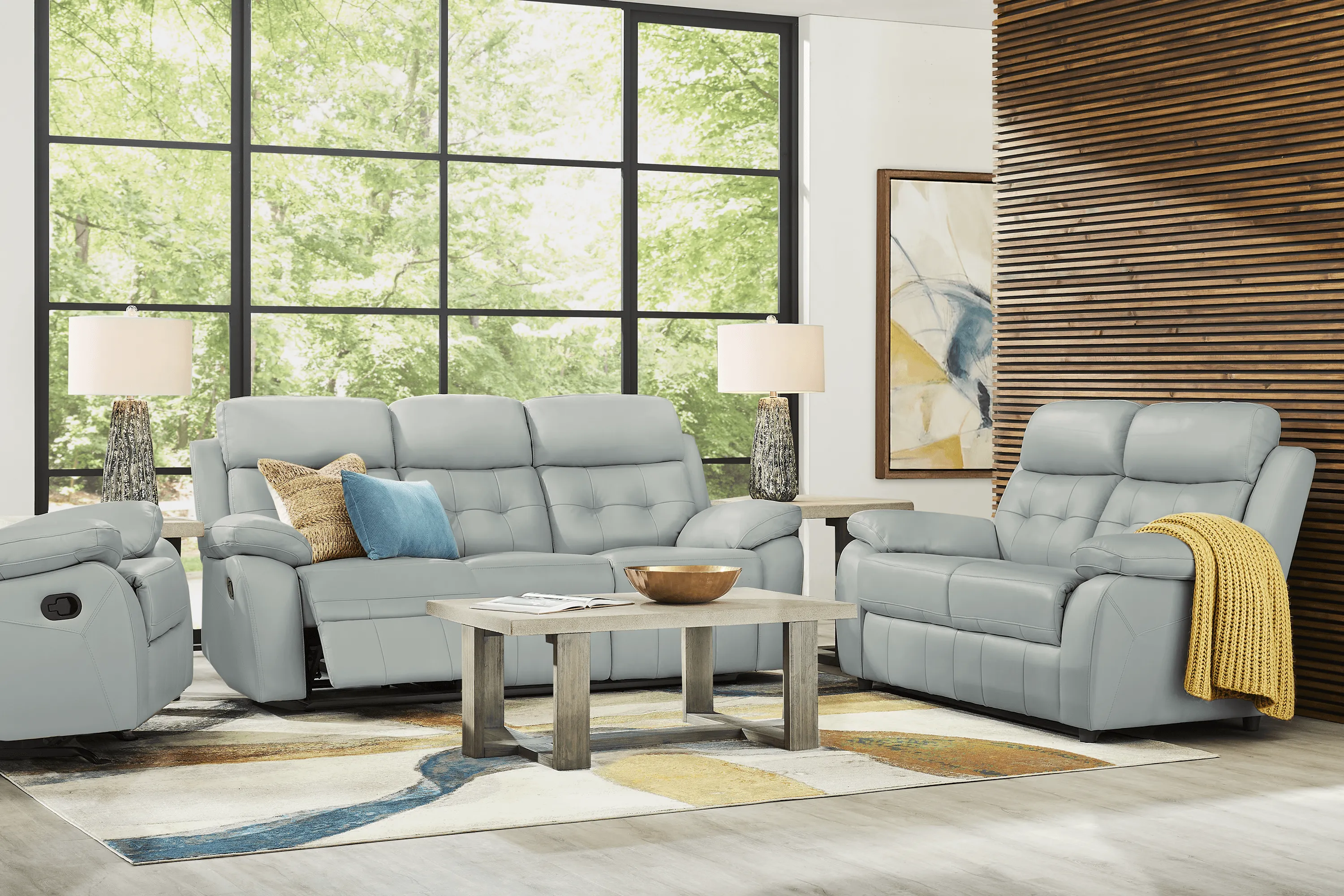 Antonin Aqua Leather 2 Pc Living Room with Power Reclining Sofa - Thumbnail - Image 1