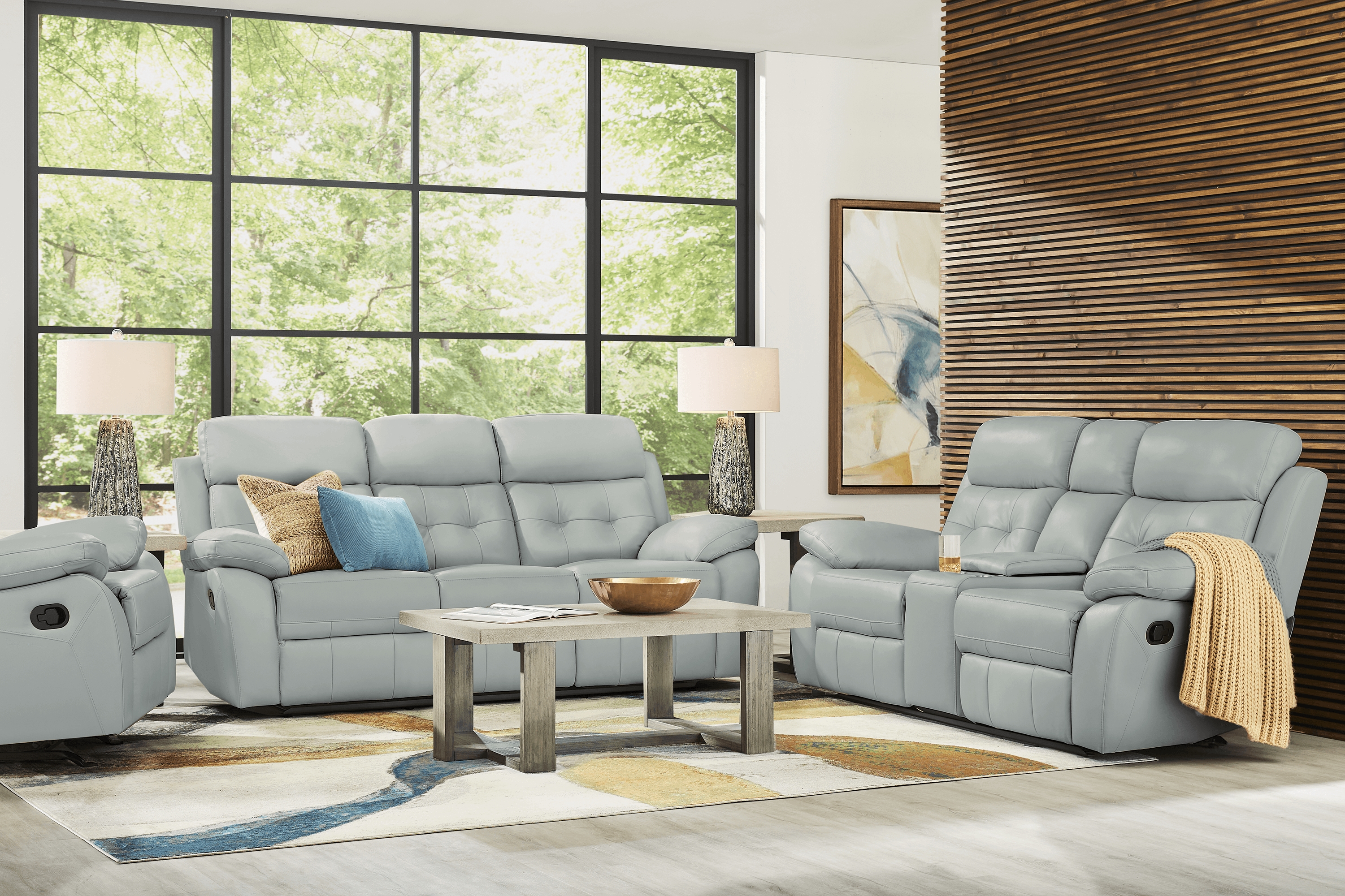 Antonin Aqua Leather 7 Pc Reclining Living Room - Thumbnail - Image 1