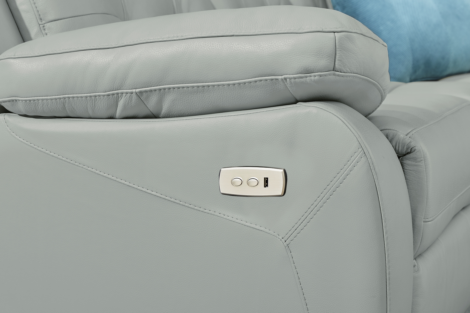 Antonin Aqua Leather Power Reclining Sofa - Thumbnail - Image 4