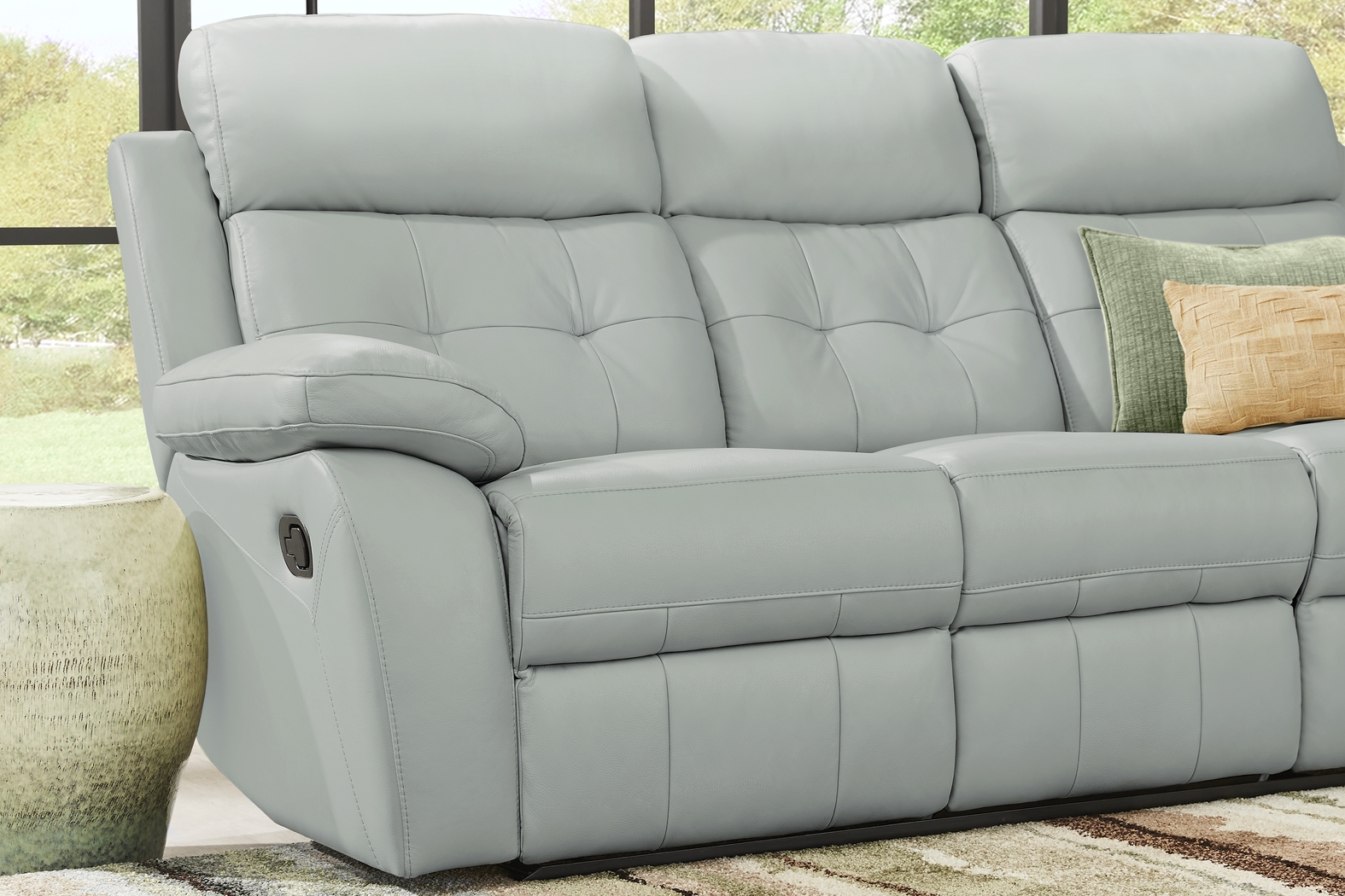 Antonin Aqua Leather 5 Pc Living Room with Reclining Sofa - Thumbnail - Image 5