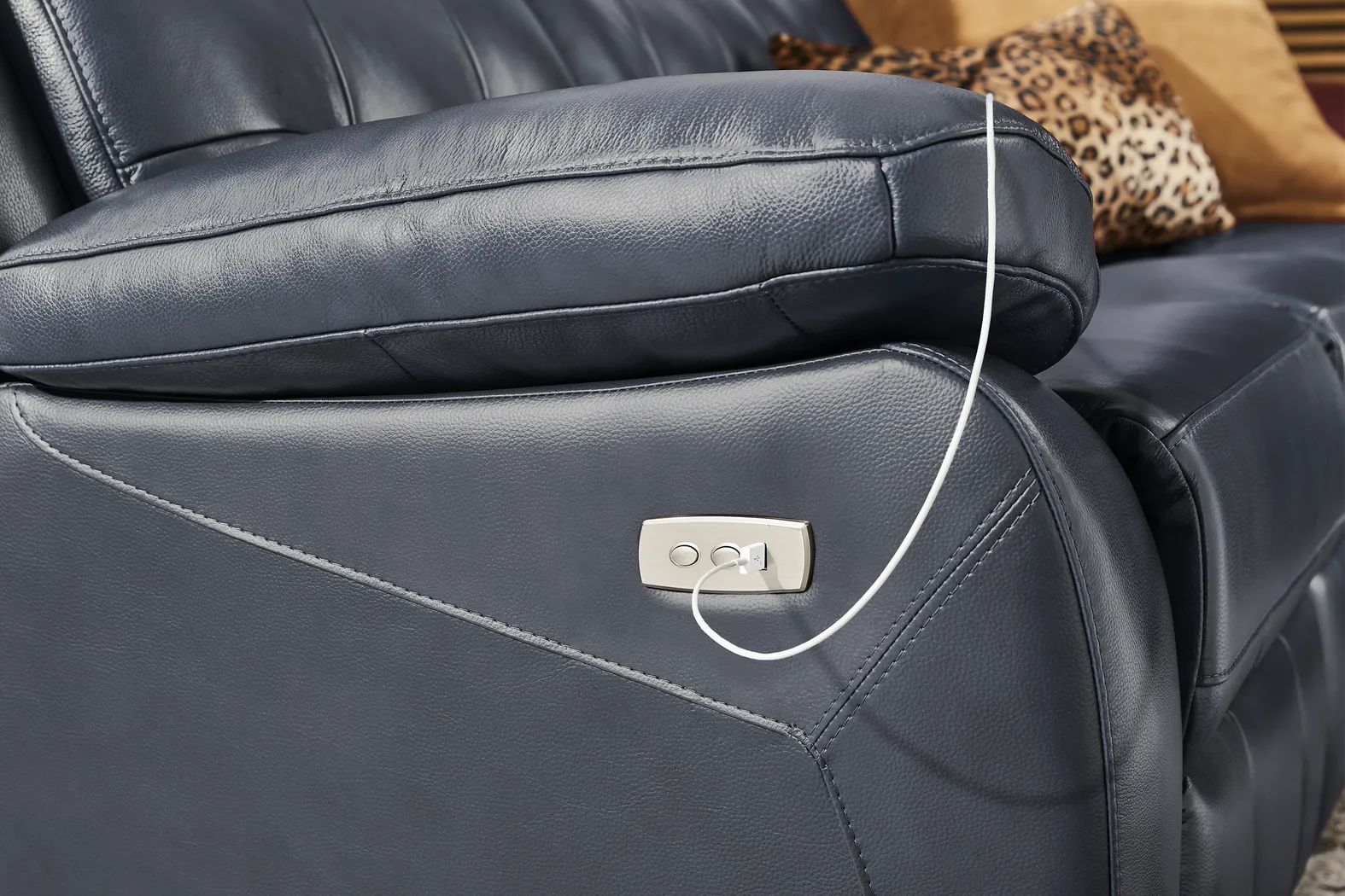 Antonin Blue Leather Power Reclining Sofa - Image 6