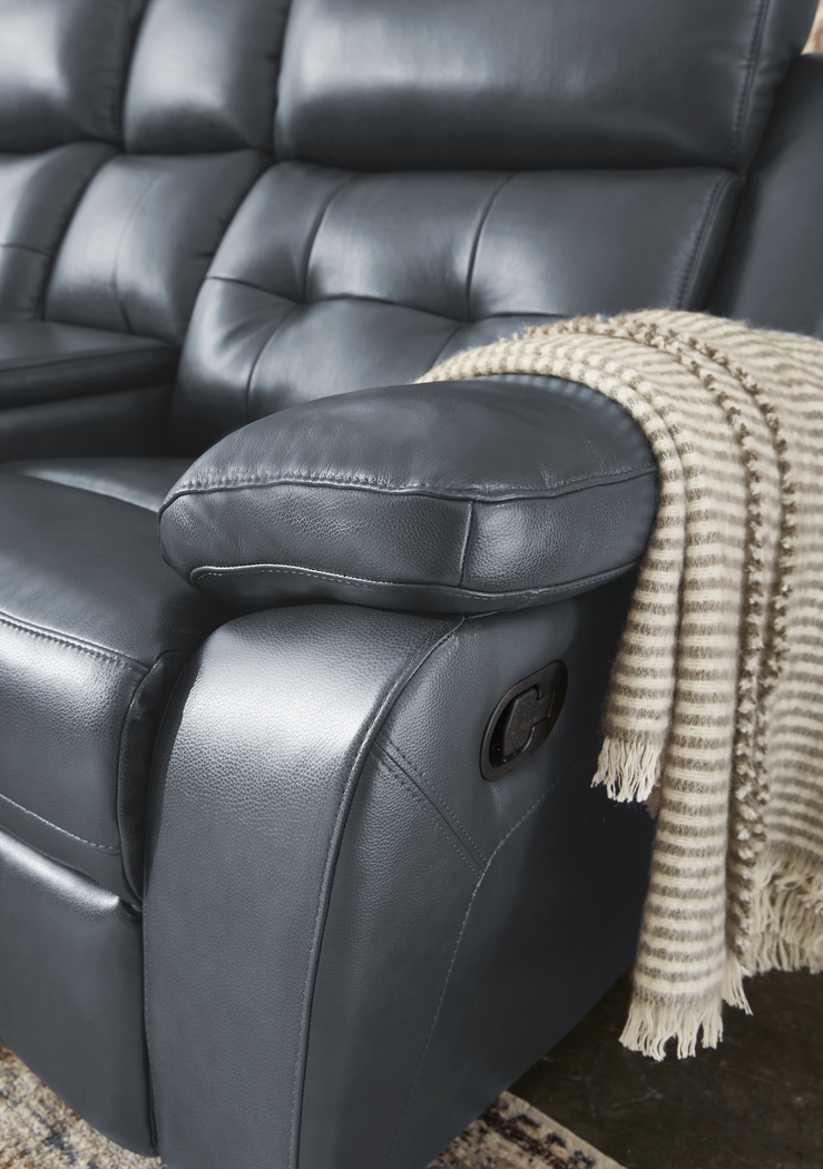 Antonin Blue Leather Reclining Console Loveseat - Thumbnail - Image 4