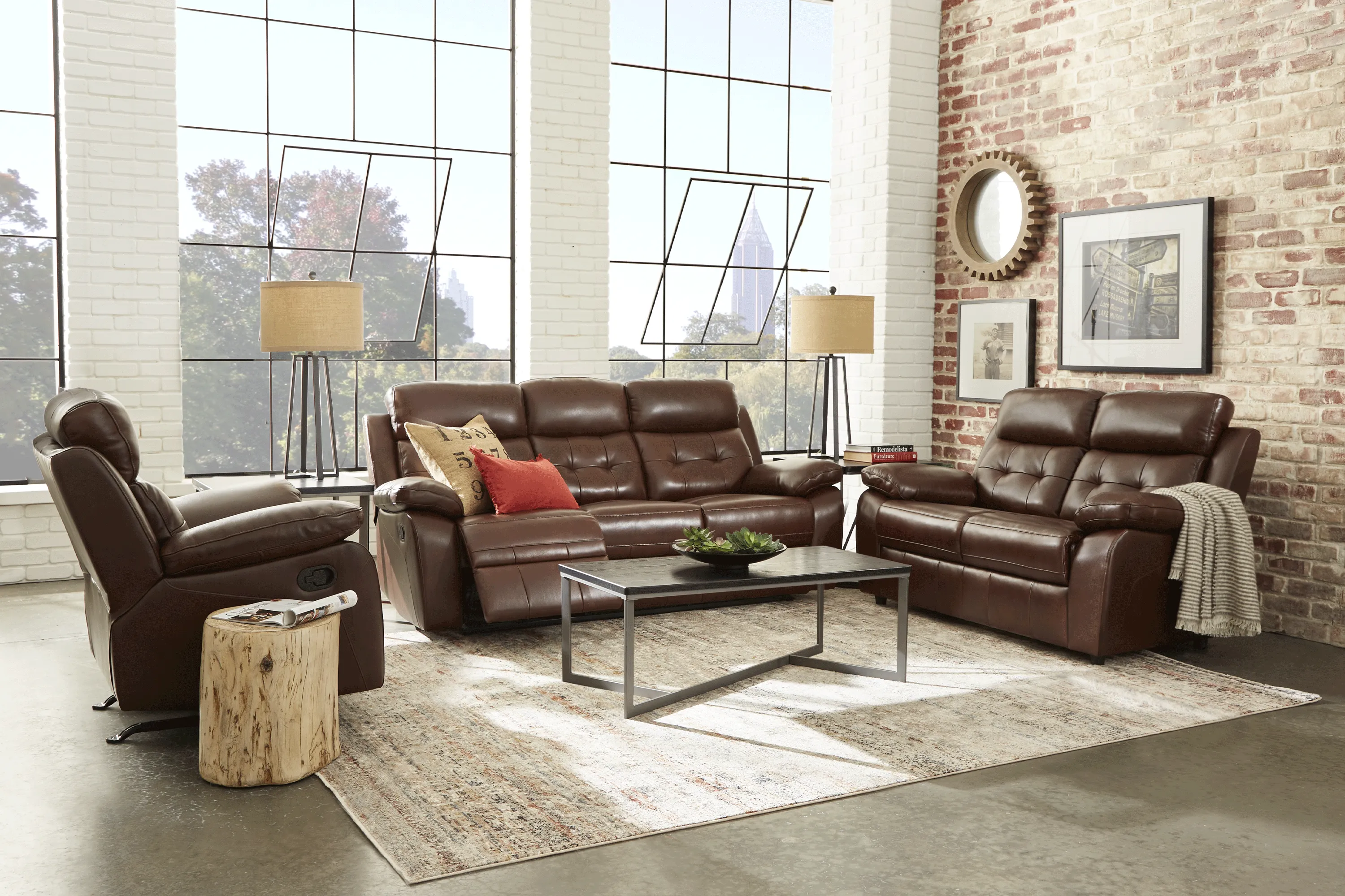 Antonin Brown Leather 2 Pc Living Room with Reclining Sofa - Thumbnail - Image 1