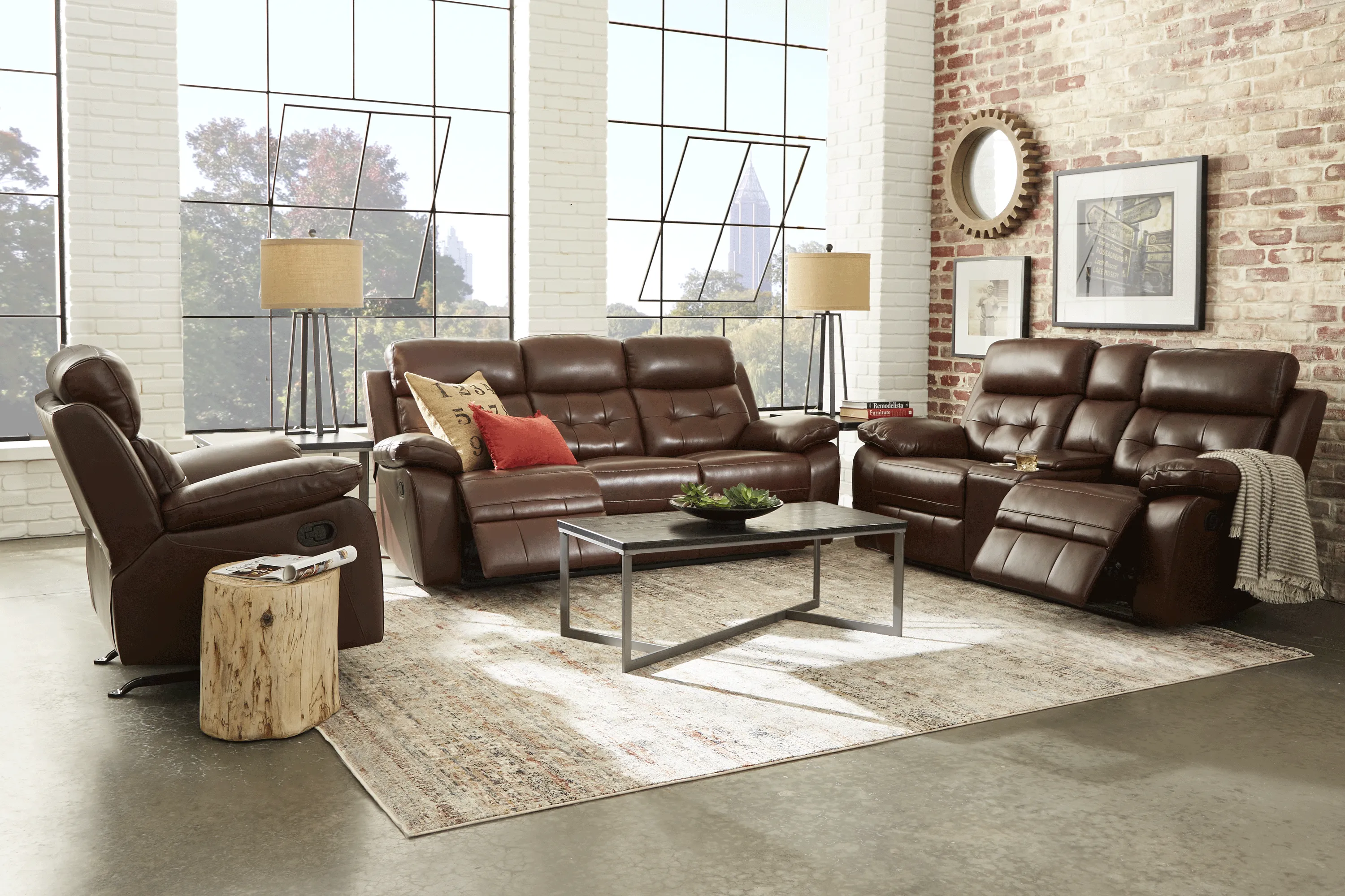 Antonin Brown Leather 3 Pc Reclining Living Room - Thumbnail - Image 1